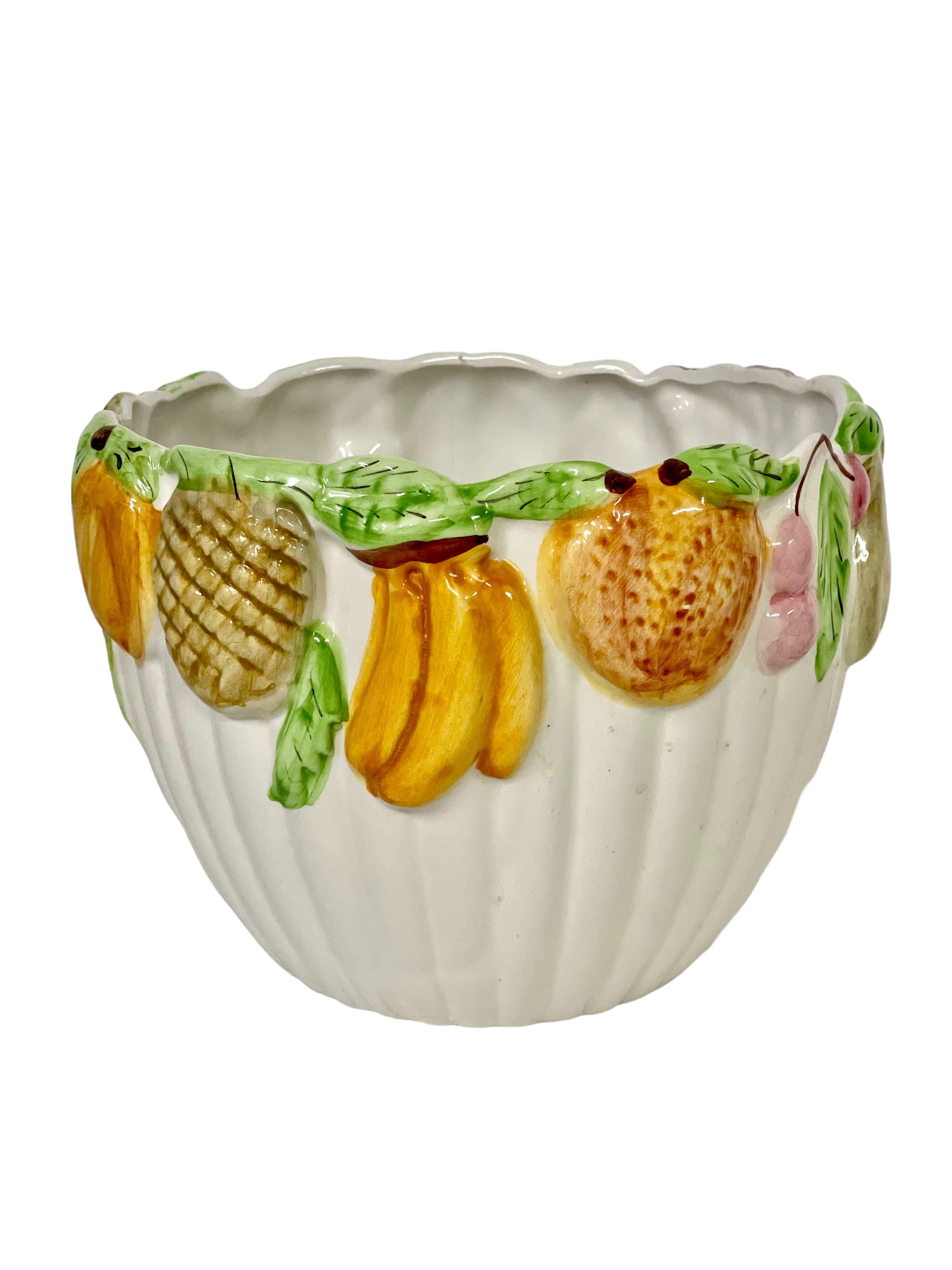 Majolica Cache Pot with Fruit Decoration, 19th Century For Sale 5