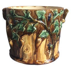 Majolica Cache Pot with Leaves 
Branches, Circa 1890