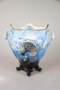 Majolika-Übertopf Jugendstil Handbemalt, Frankreich, um 1915
