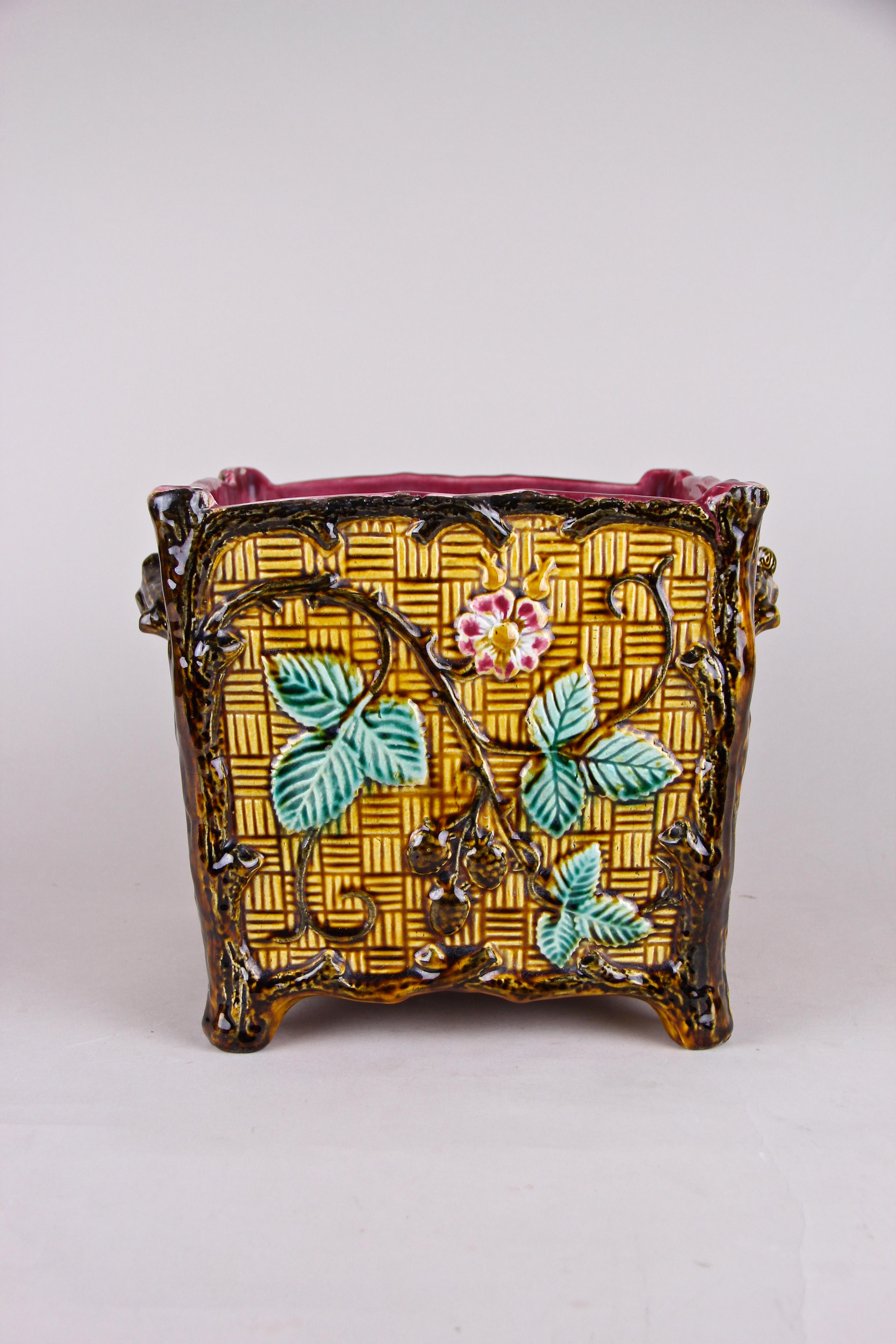 Hand-Painted Majolica Cachepot or Planter, France, circa 1910