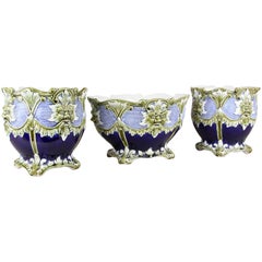 Majolica Cachepot Set of Three by B. De Bruyne Art Nouveau, France, circa 1900