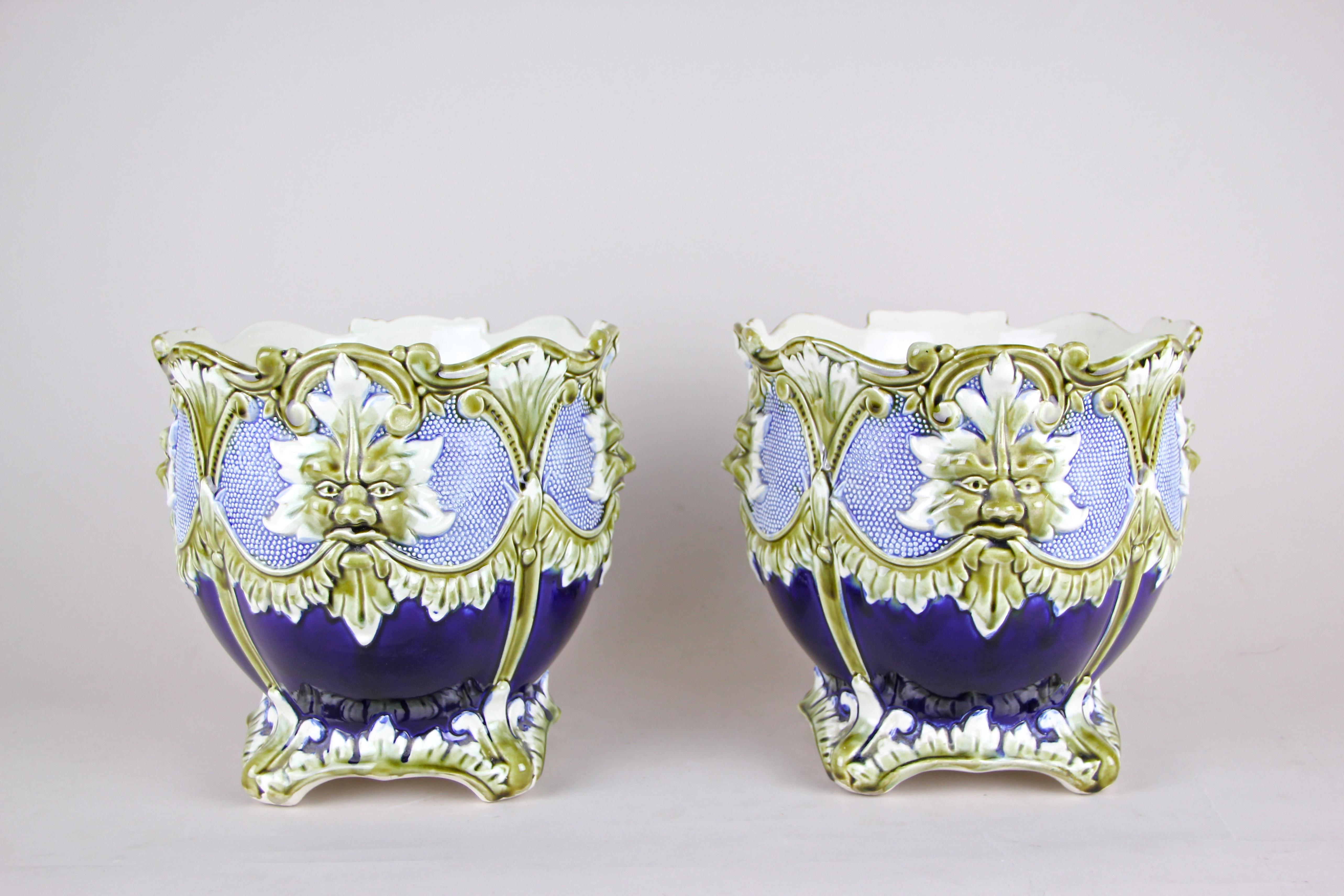 20th Century Majolica Cachepot Set of Three by B. De Bruyne Art Nouveau, France, circa 1900