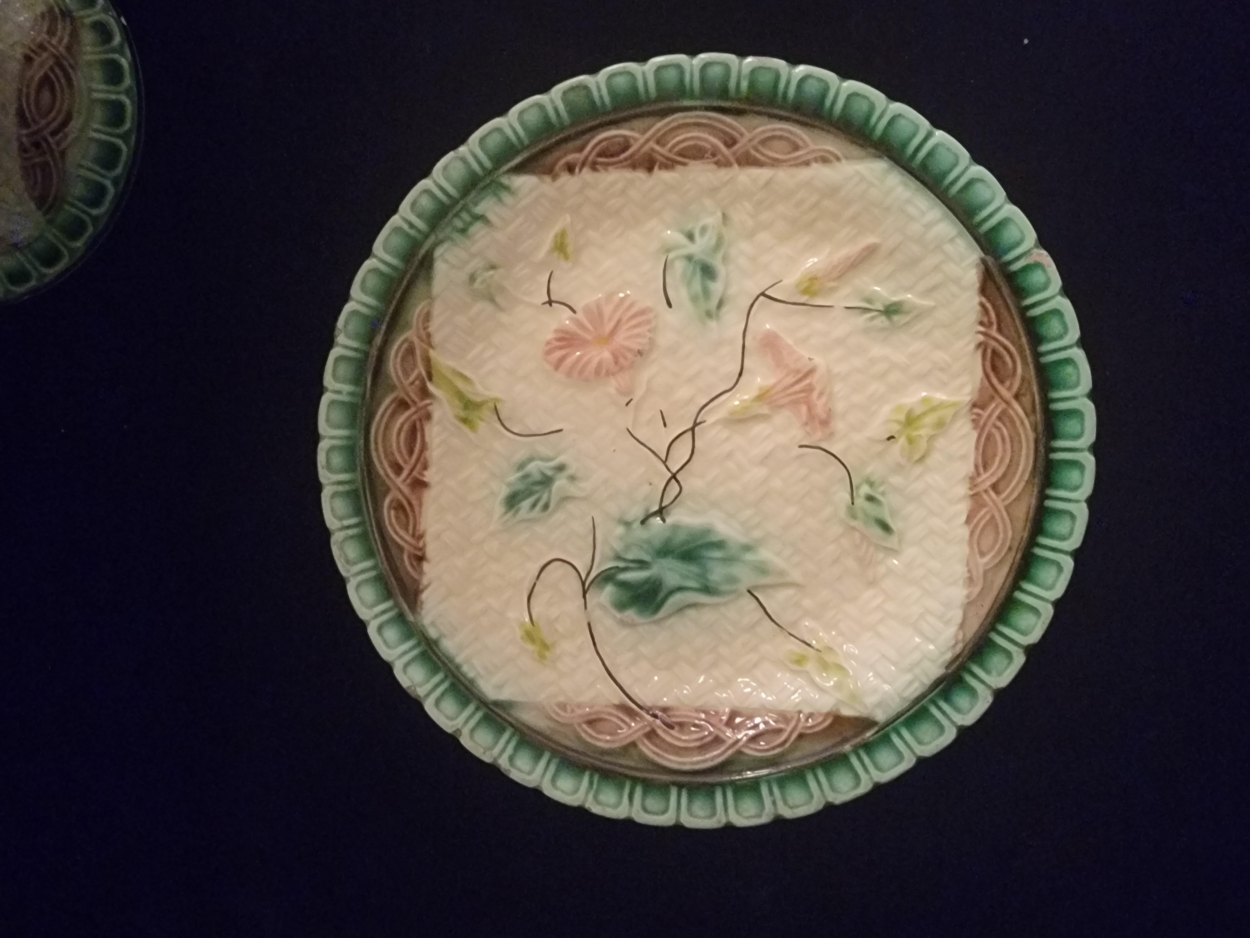 Majolica Cake Stand Set by Schramberg-Rare In Good Condition For Sale In Milton, DE