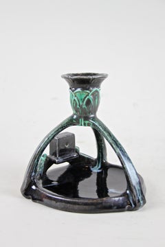 Majolica Candleholder by Wilhelm Schiller & Son Art Nouveau, Bohemia, circa 1900