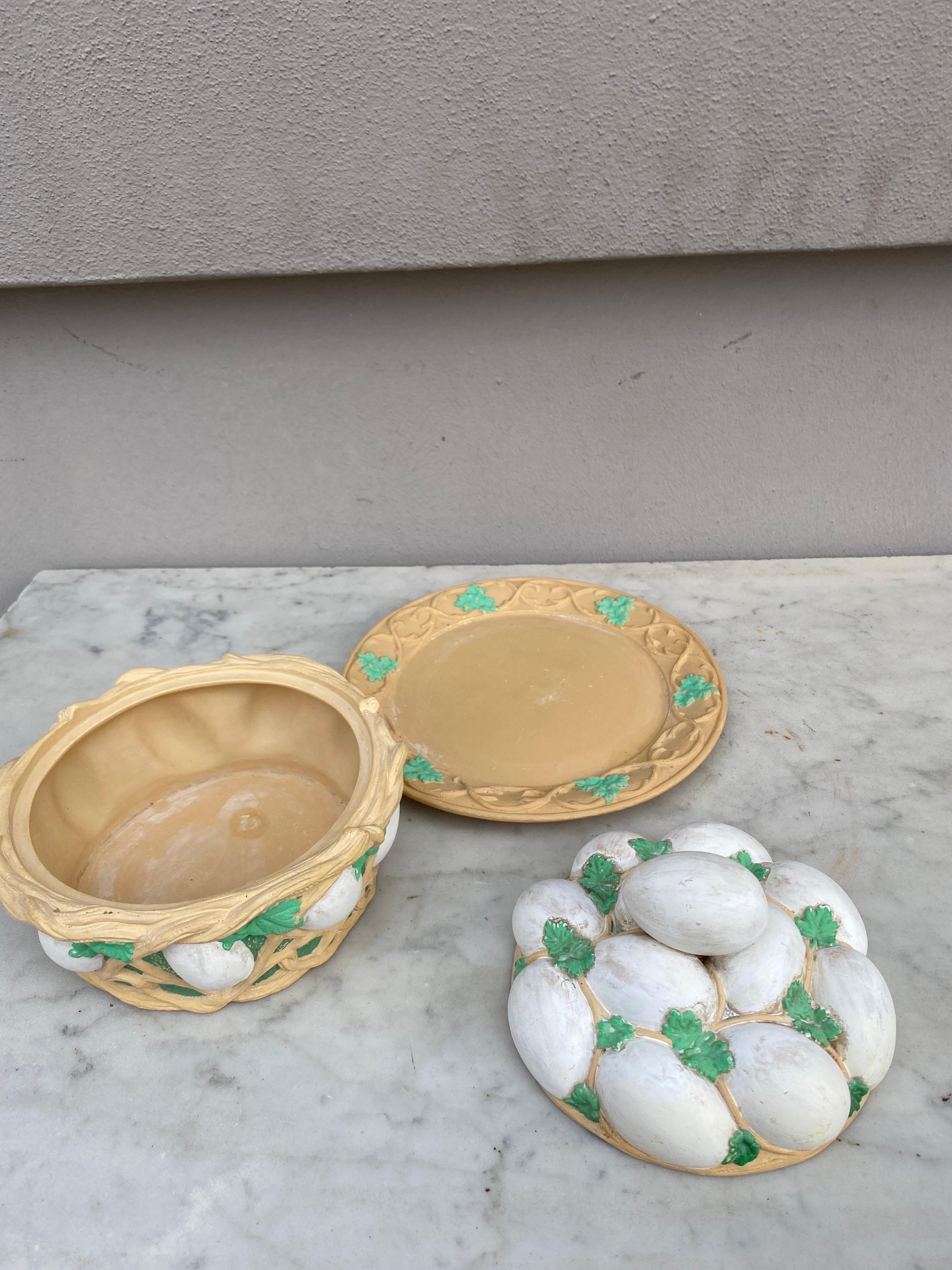 Late 19th Century Majolica Caneware Egg Basket Tureen Wilhelm Schiller and Sons For Sale