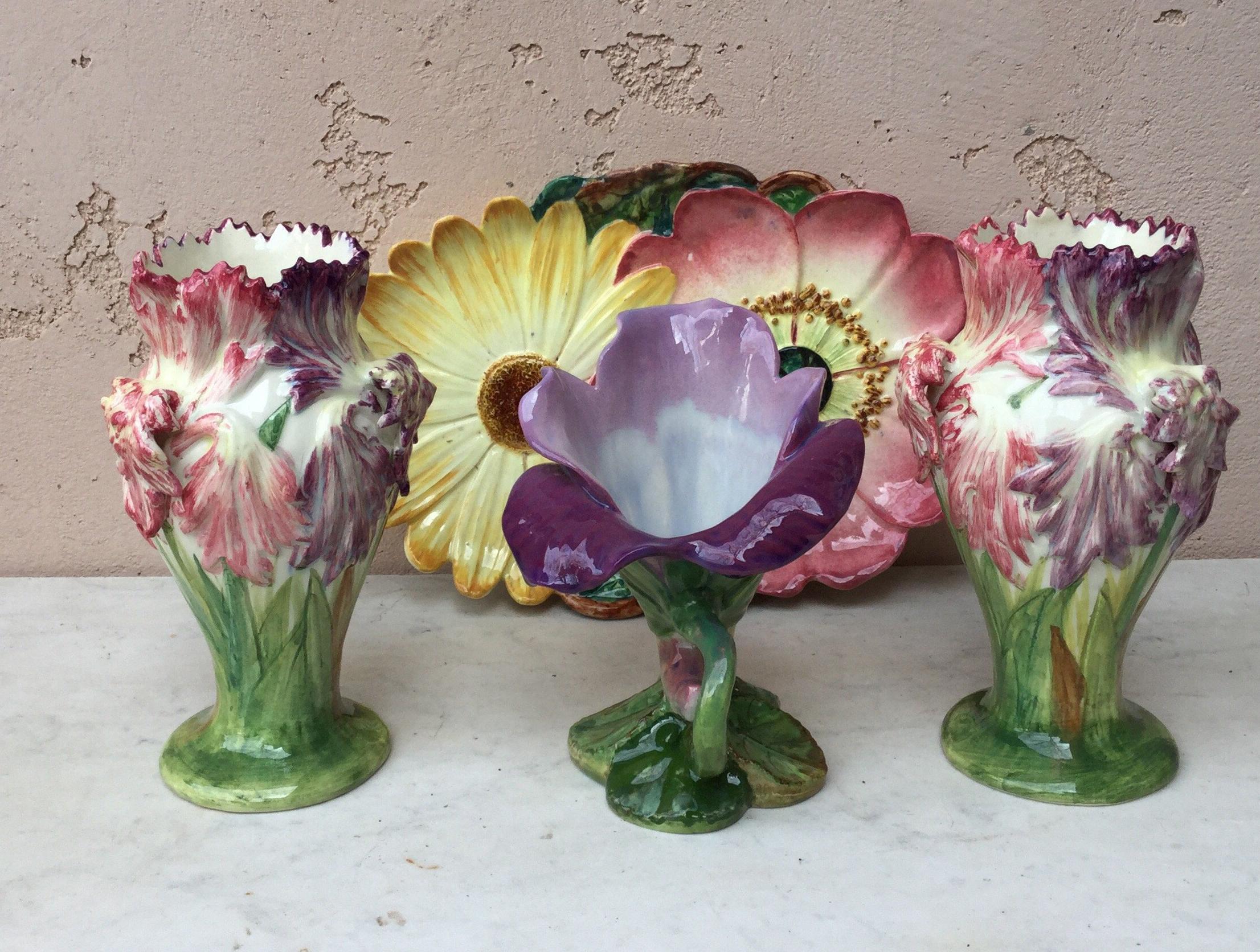 Majolica Carnation Flower Vase Jerome Massier, circa 1900 For Sale 4
