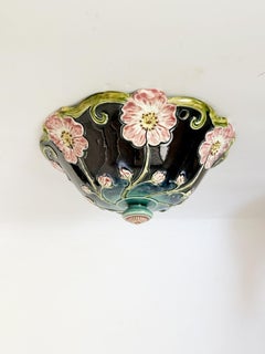 Majolica Ceiling Light Fixture, To Be Electrified, France, 19th Century