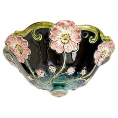 Majolica Ceiling Light Fixture, To Be Electrified, France, 19th Century