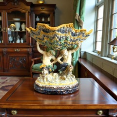 Majolica Centerpiece with Tritons and Shell, 19th Century