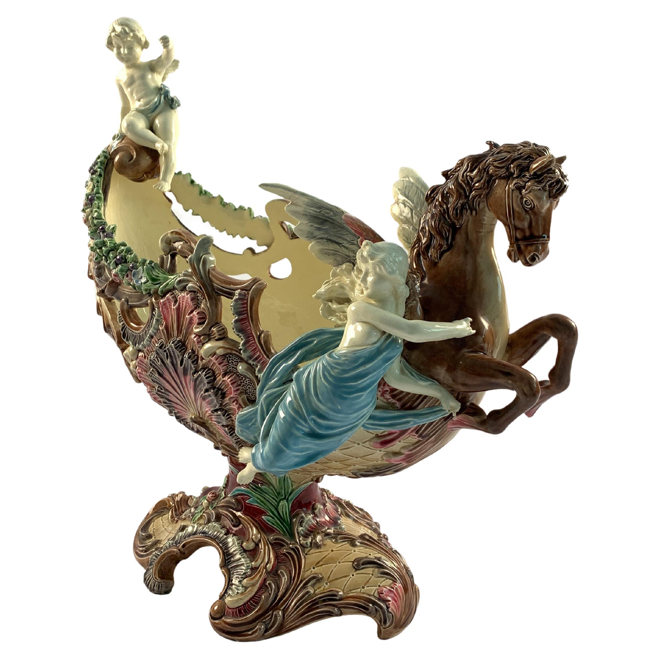 Majolica Centrepiece in Form of Nautilus Shell, 19th Century, Italy