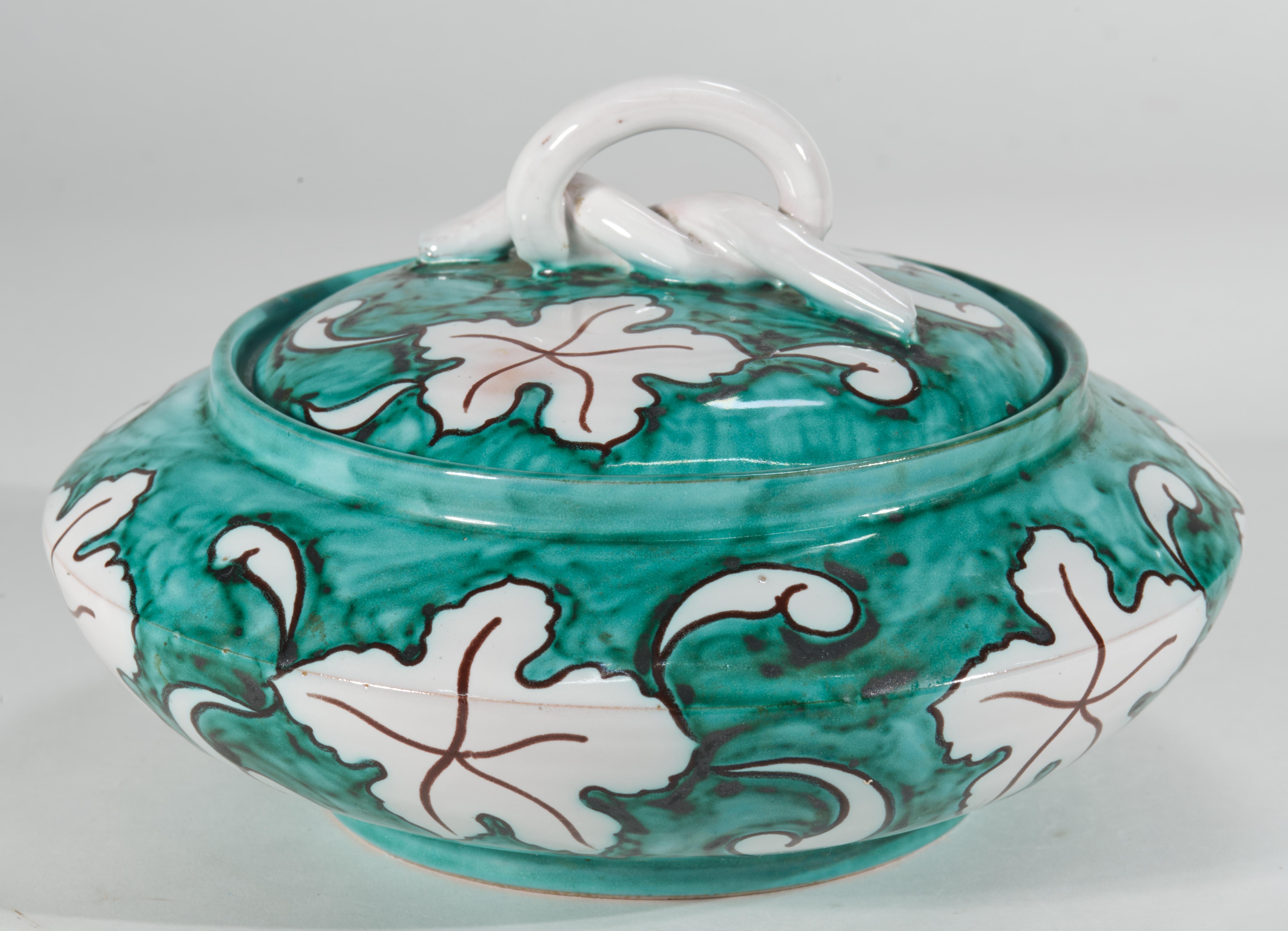 Majolica Ceramic Dresser Box with Lid, Teal Blue White, Italy 1950s For Sale 3