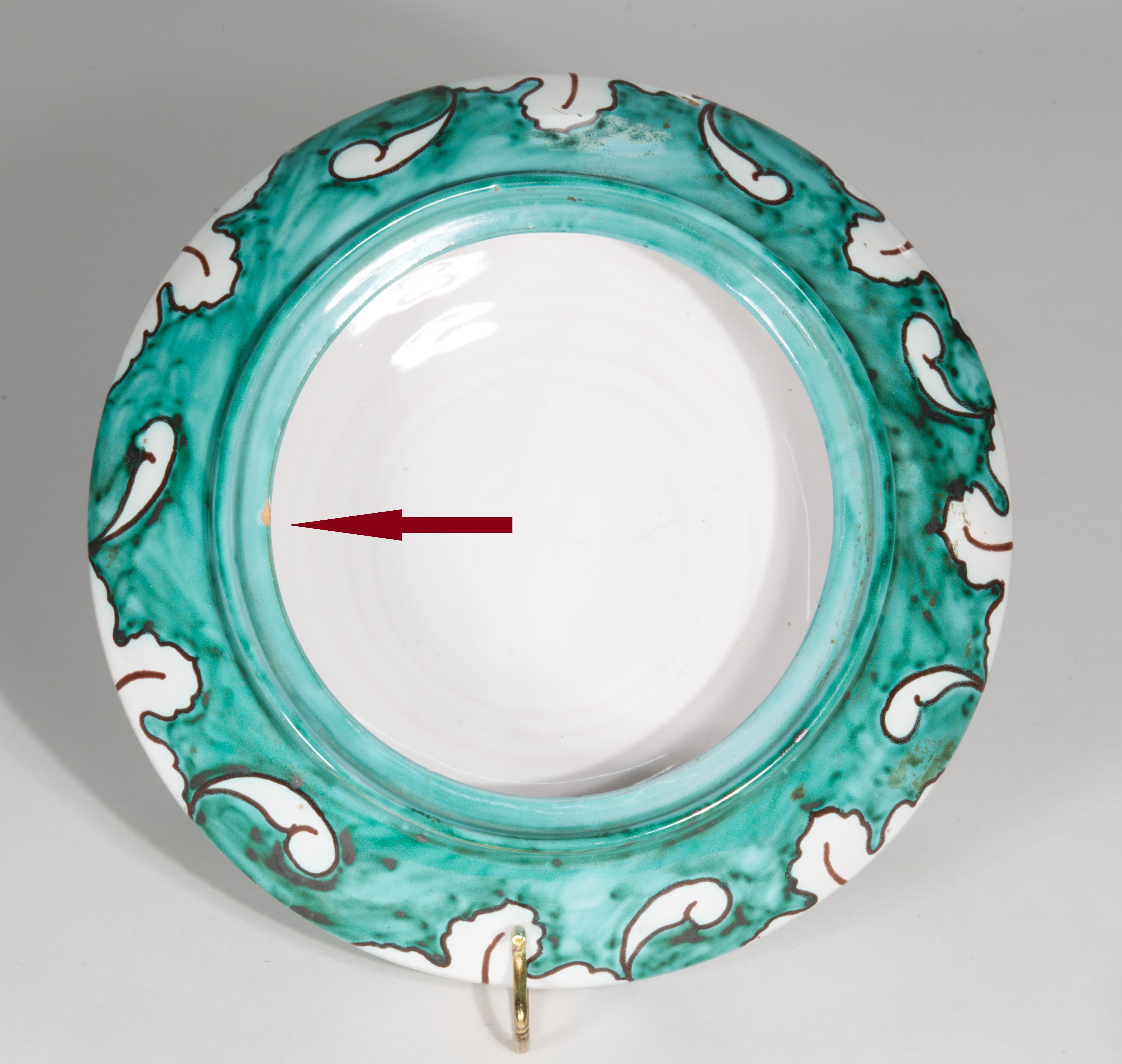 20th Century Majolica Ceramic Dresser Box with Lid, Teal Blue White, Italy 1950s For Sale