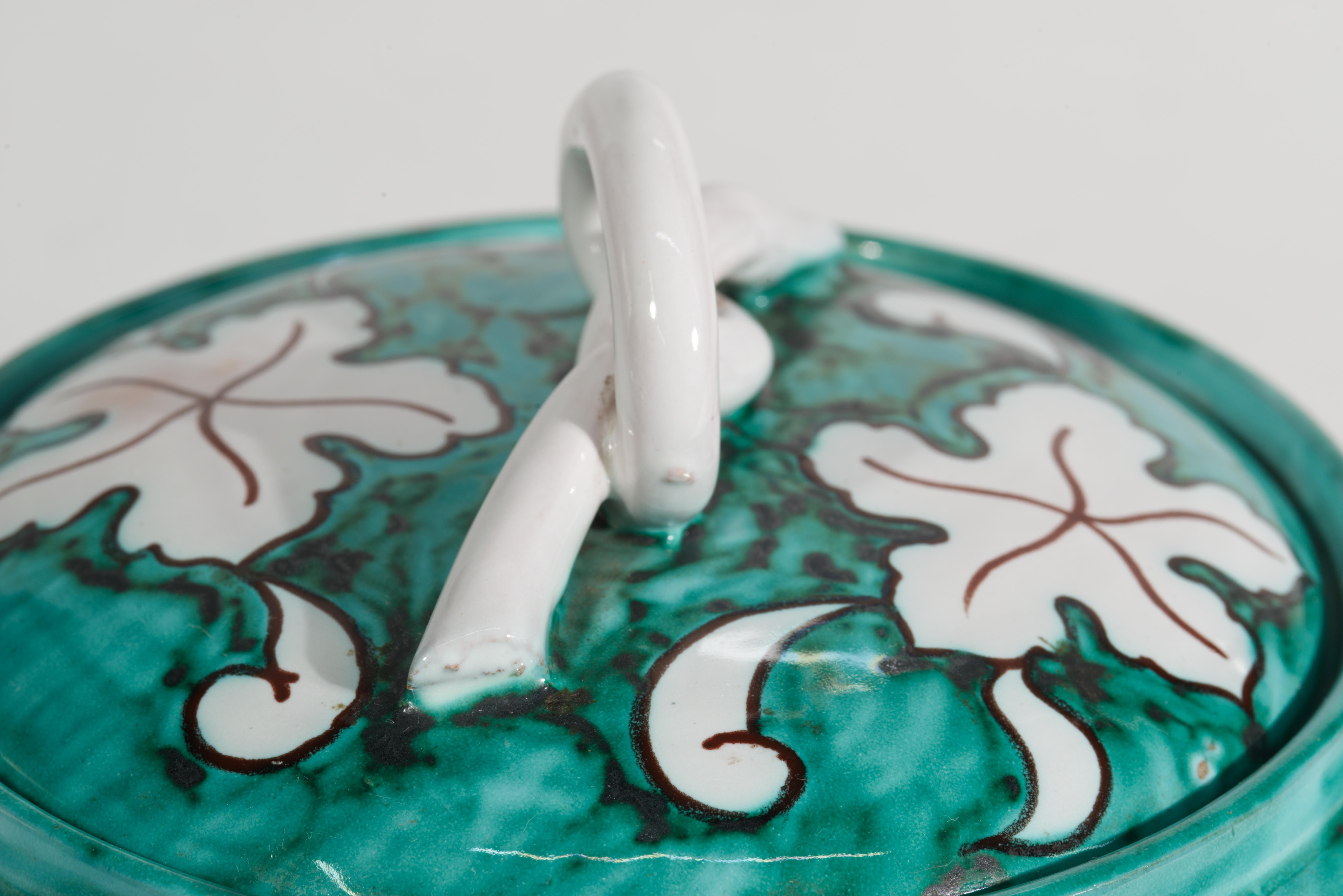 Majolica Ceramic Dresser Box with Lid, Teal Blue White, Italy 1950s For Sale 2