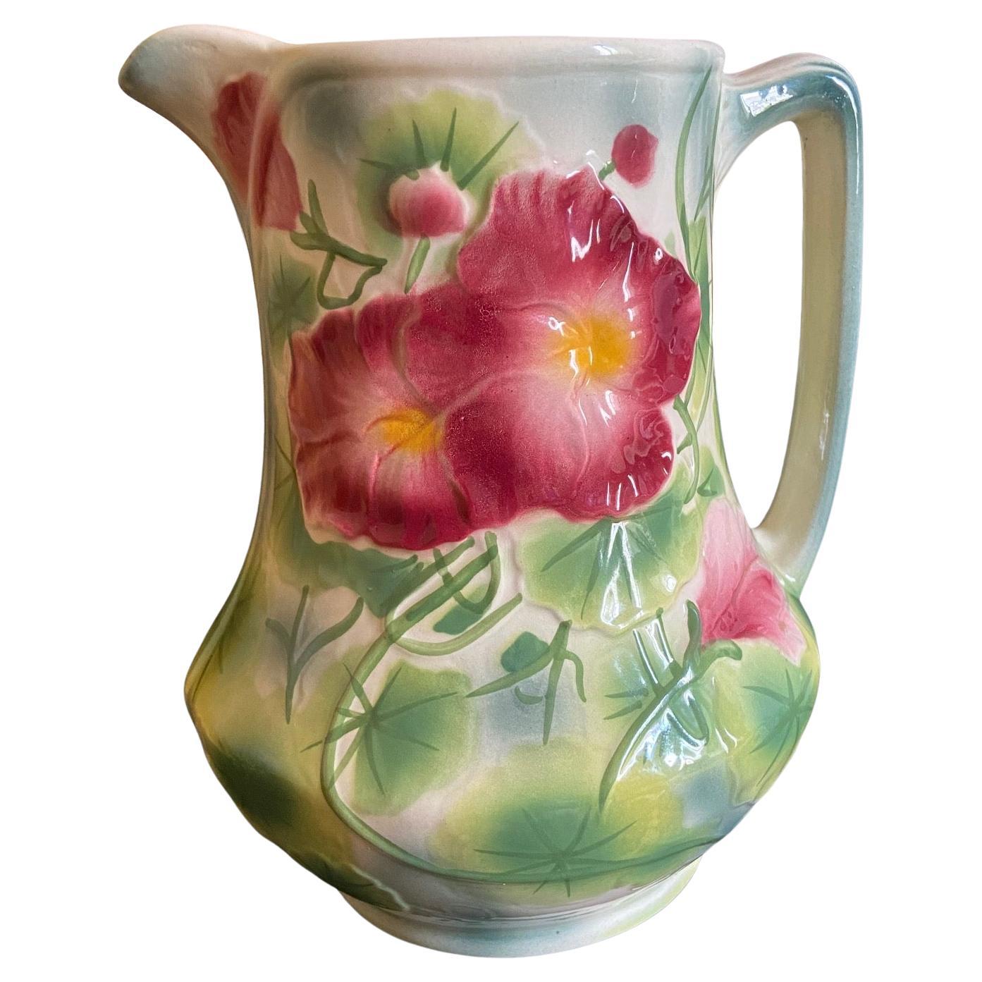 Majolica Ceramic Glazed Saint Clément Flower Pitcher, circa 1960 For Sale