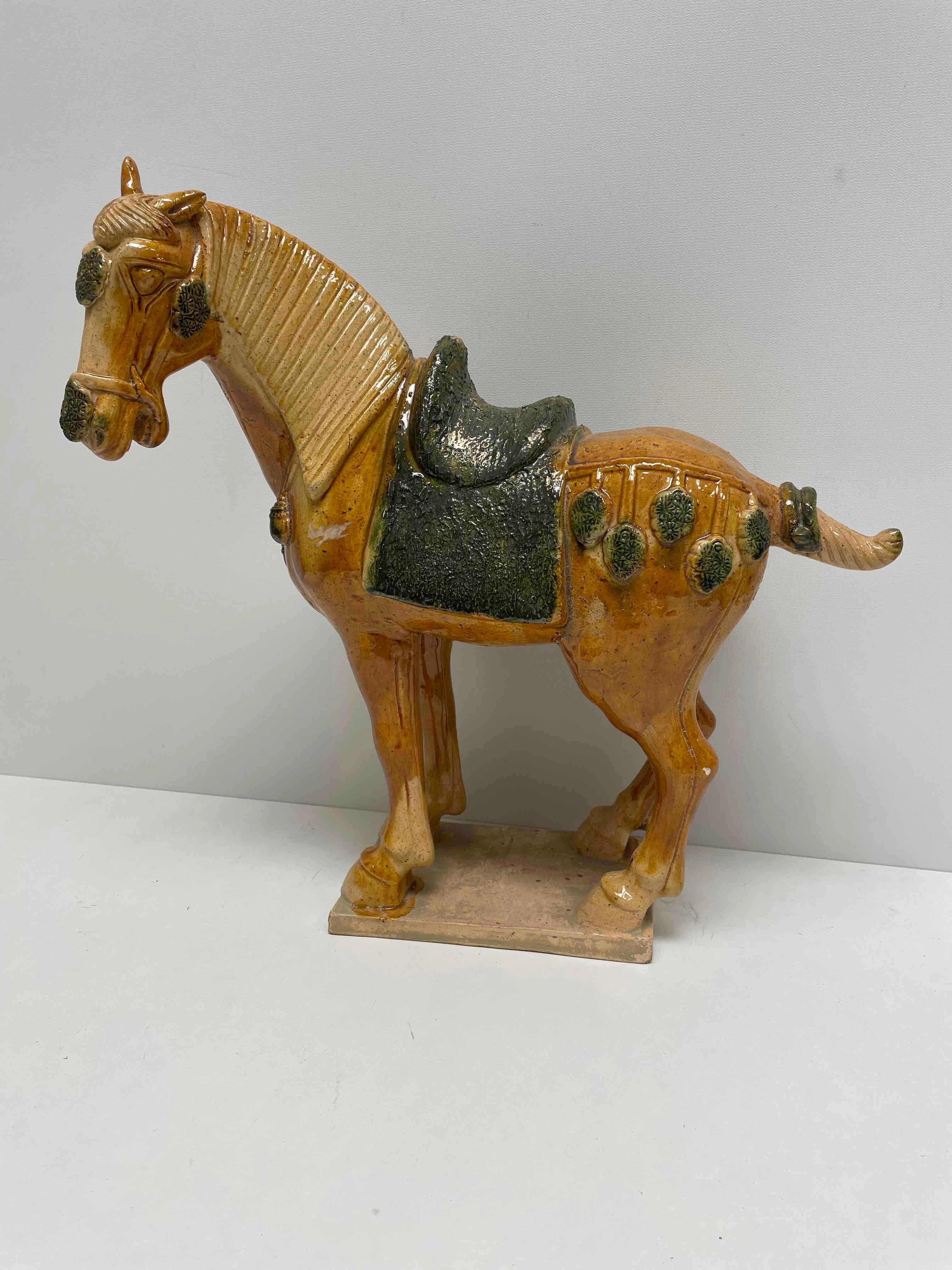 Mid-20th century glazed ceramic Horse. Handmade of ceramic. Nice addition to your home, patio, yard or garden.
  
