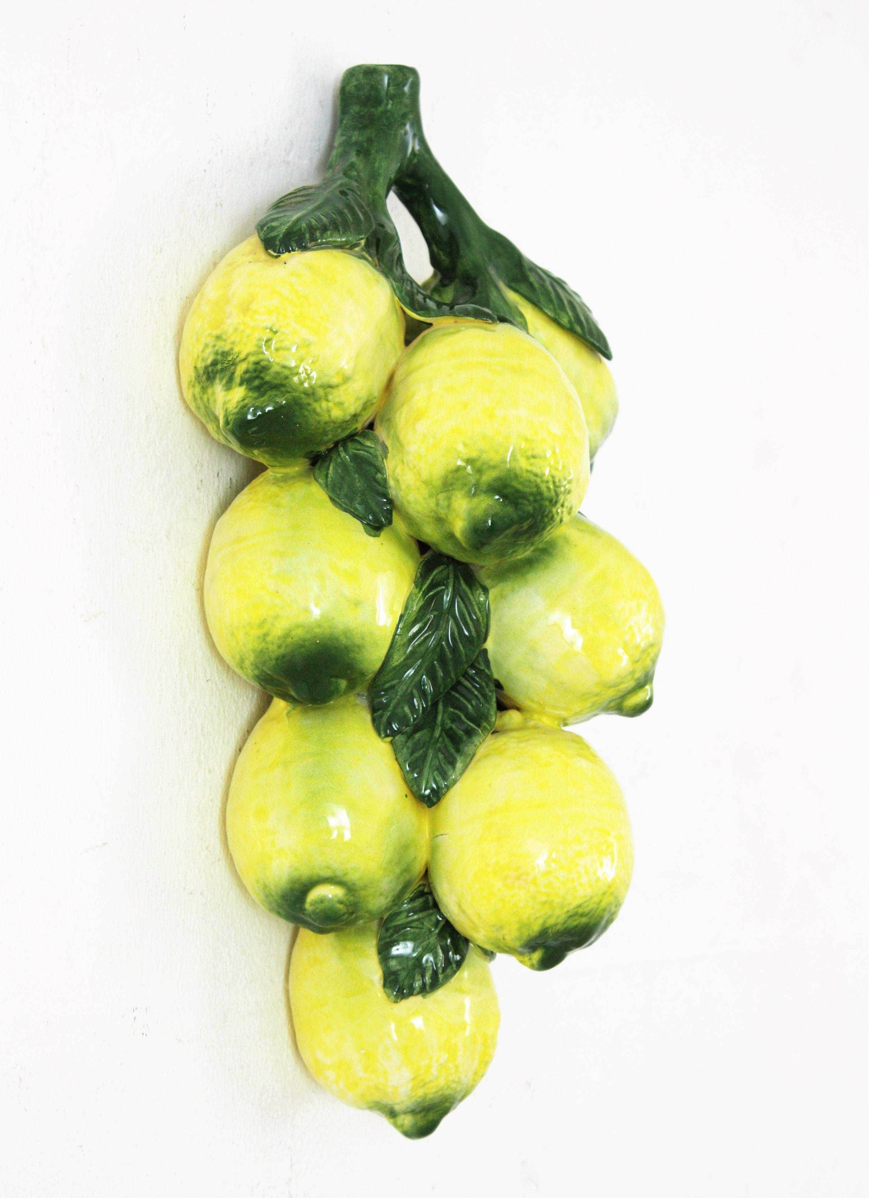 Mid-Century Modern Majolica Ceramic Lemons Wall Decoration / Wall Sculpture For Sale