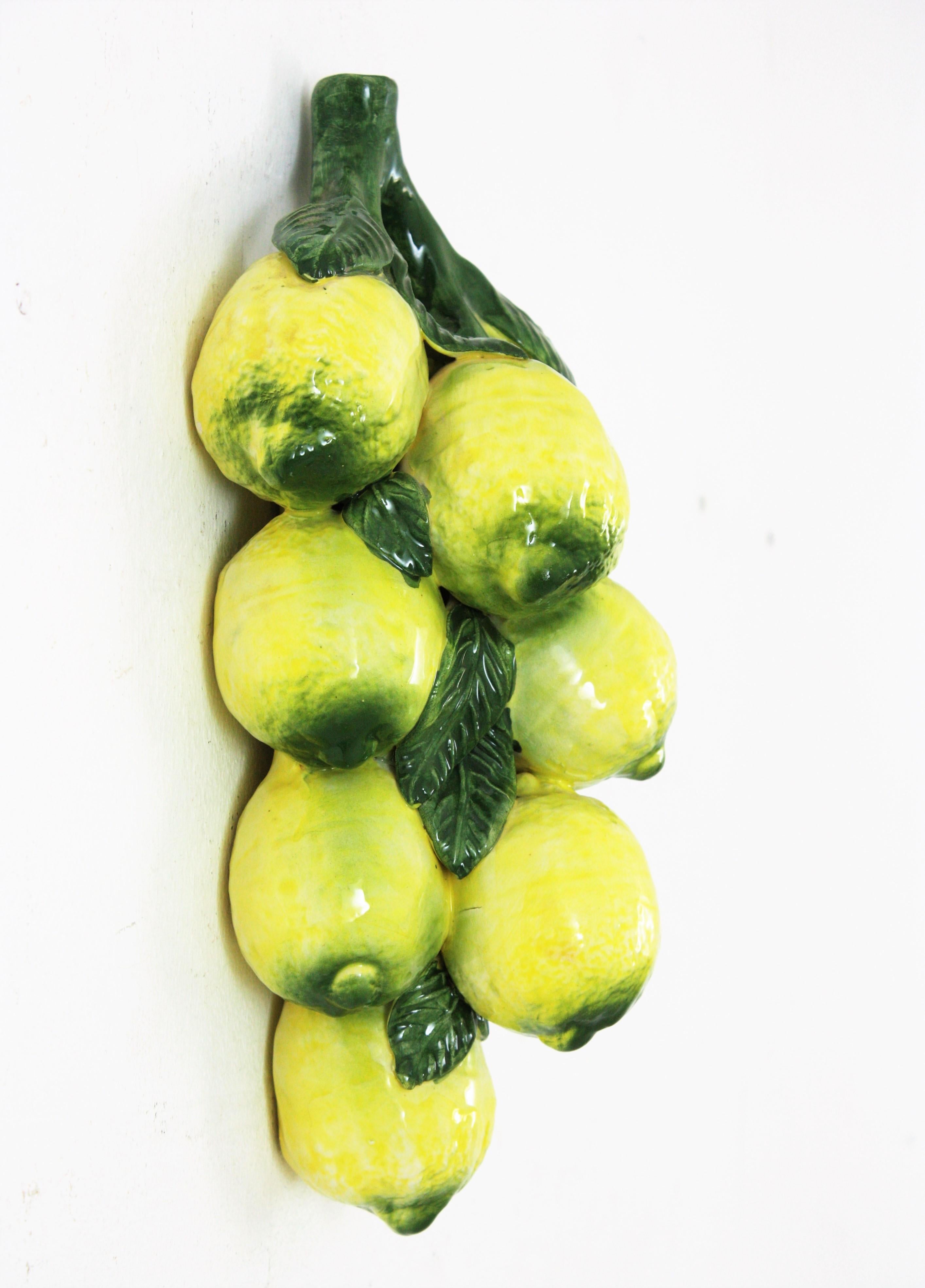 Spanish Majolica Ceramic Lemons Wall Decoration / Wall Sculpture For Sale