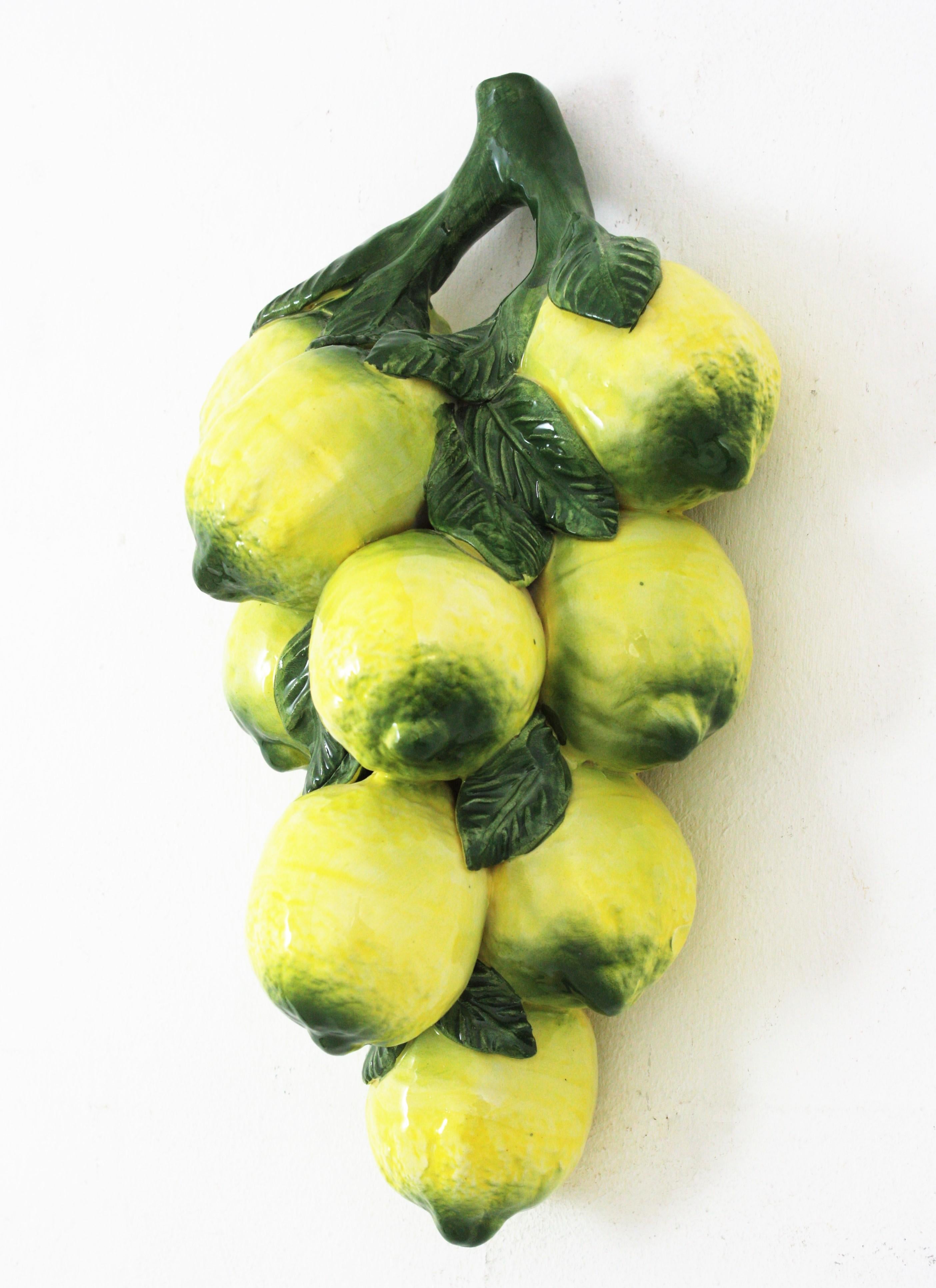 20th Century Majolica Ceramic Lemons Wall Decoration / Wall Sculpture For Sale