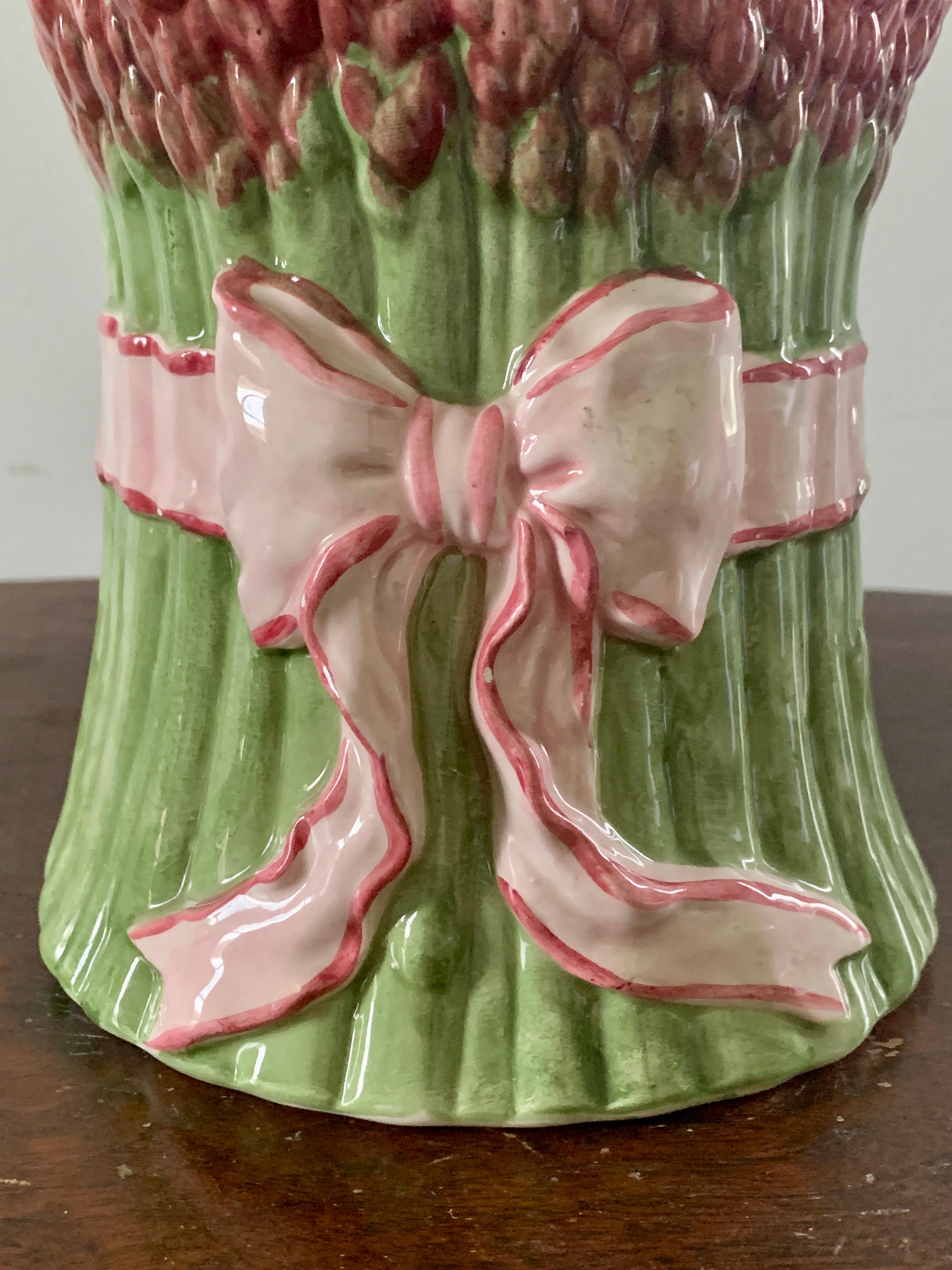 French Provincial Majolica Ceramic Trompe L'oeil Asparagus Covered Box For Sale