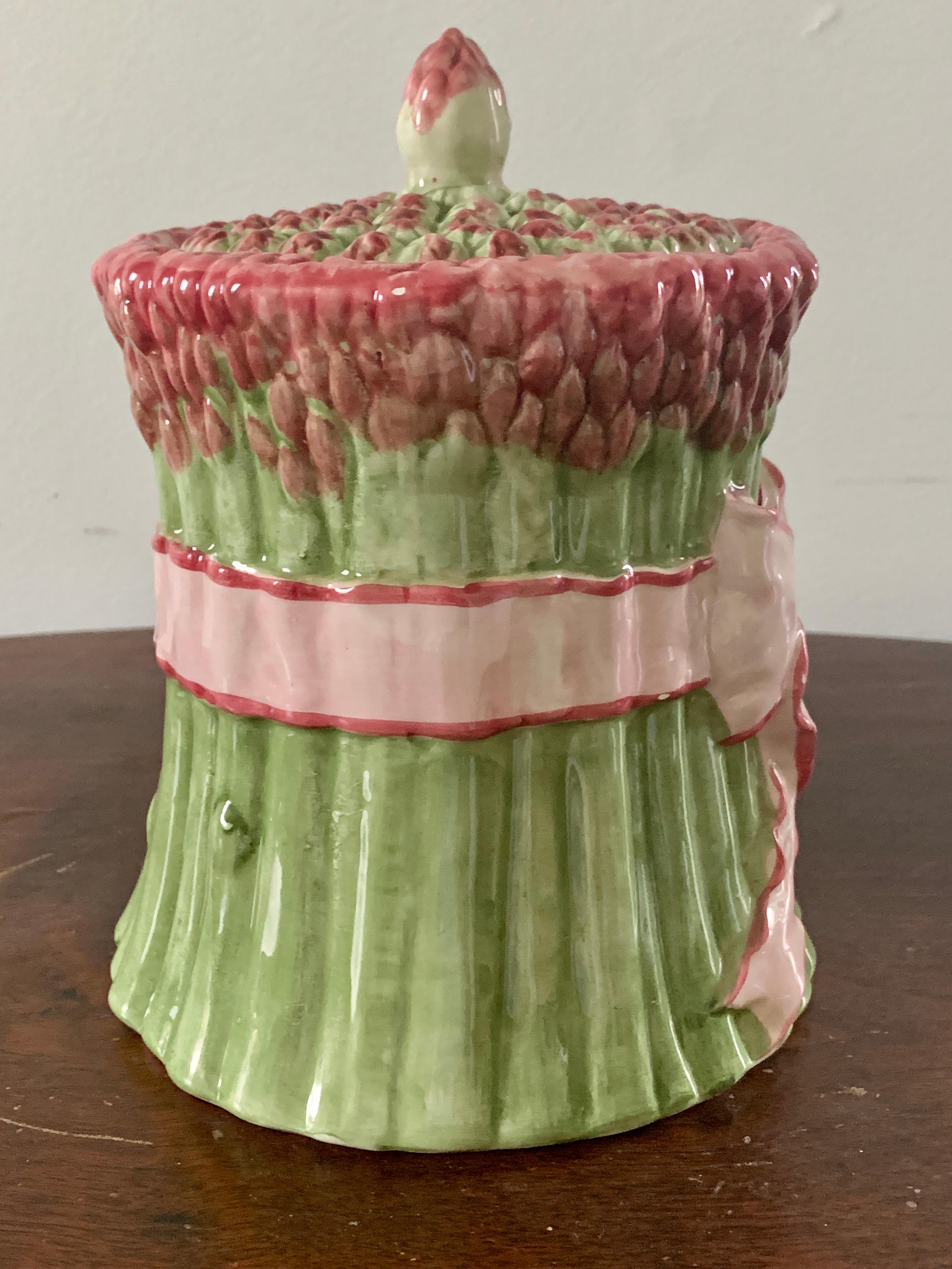 Porcelain Majolica Ceramic Trompe L'oeil Asparagus Covered Box For Sale