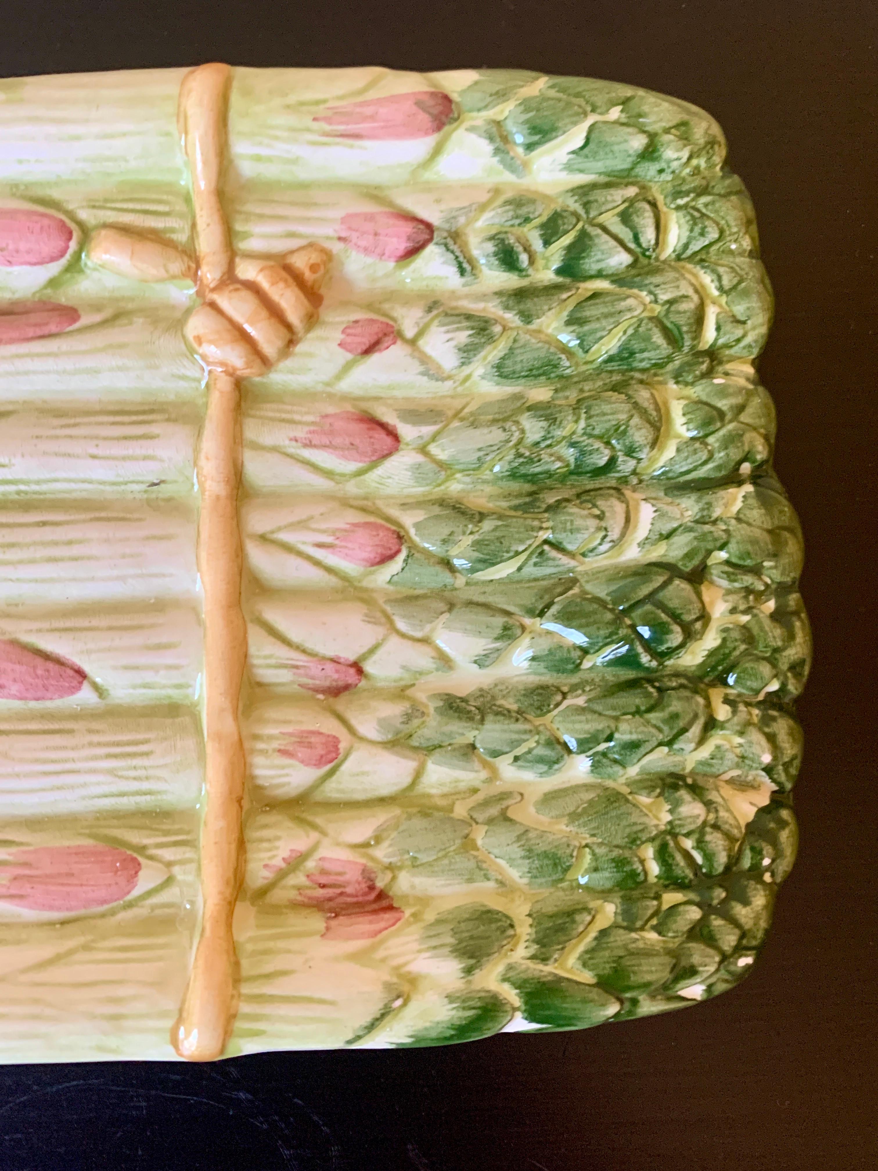 Majolica Ceramic Trompe l'Oeil Asparagus Dish For Sale 1