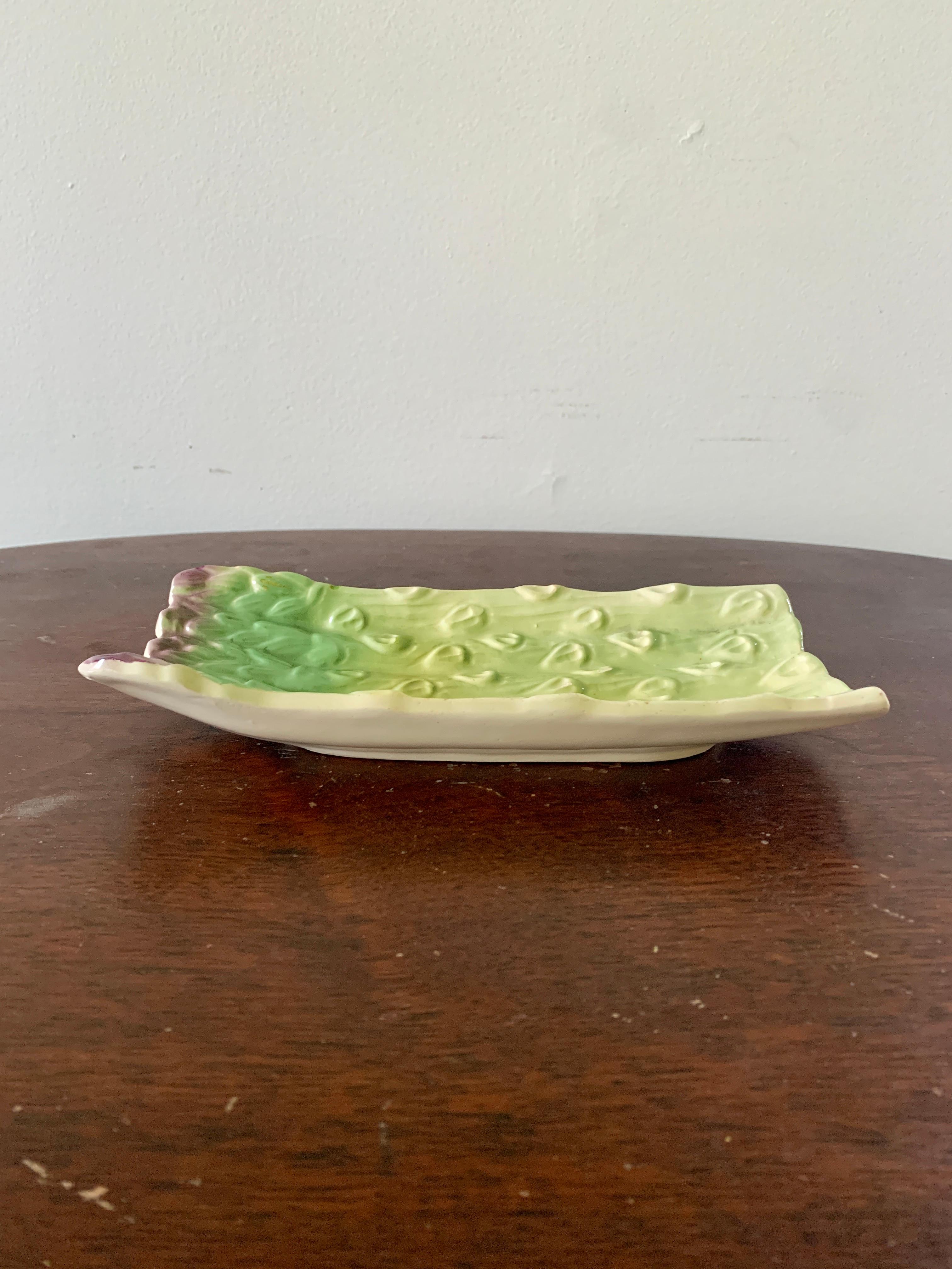Majolica Ceramic Trompe l'Oeil Asparagus Dishes, Pair 4