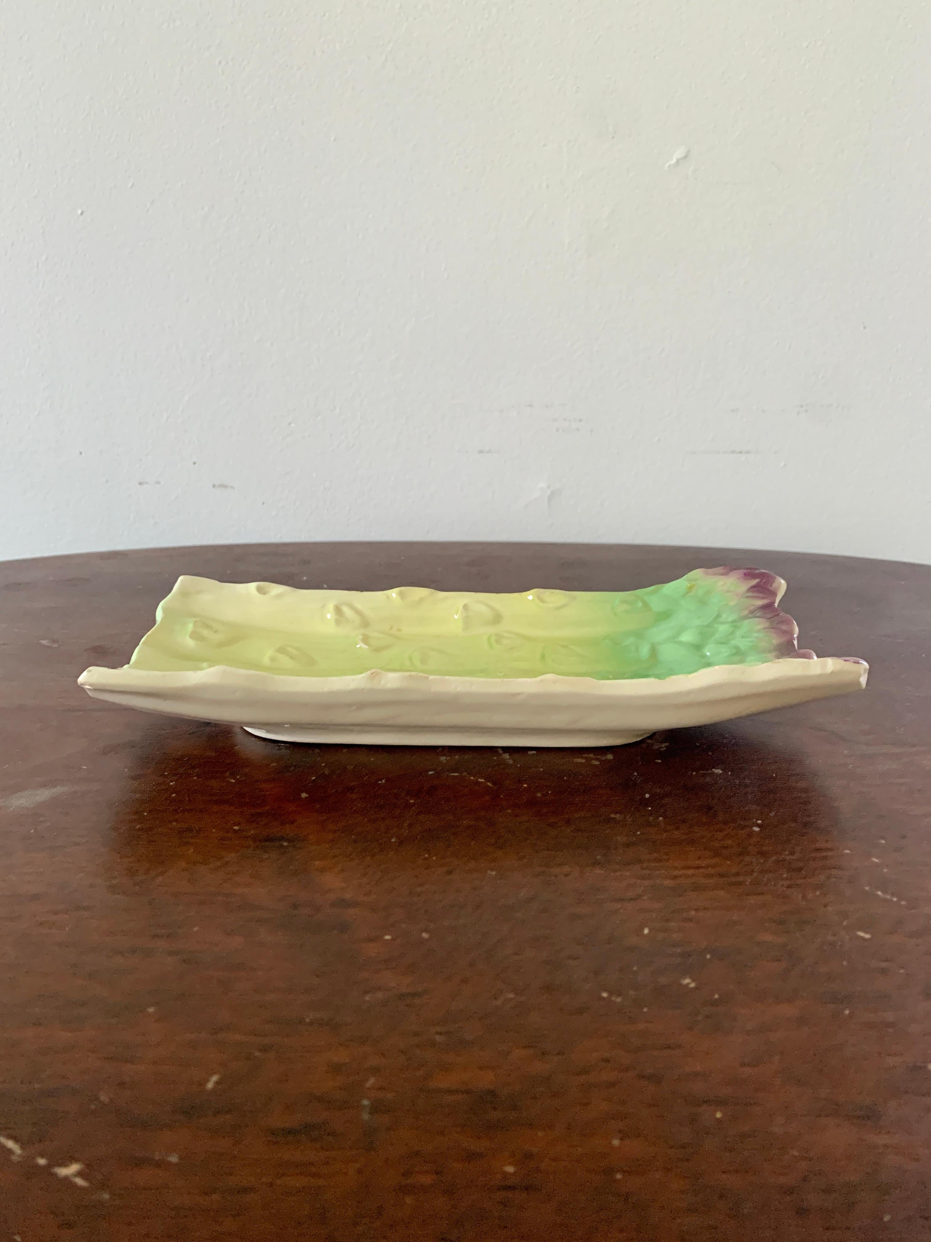 Majolica Ceramic Trompe l'Oeil Asparagus Dishes, Pair 5