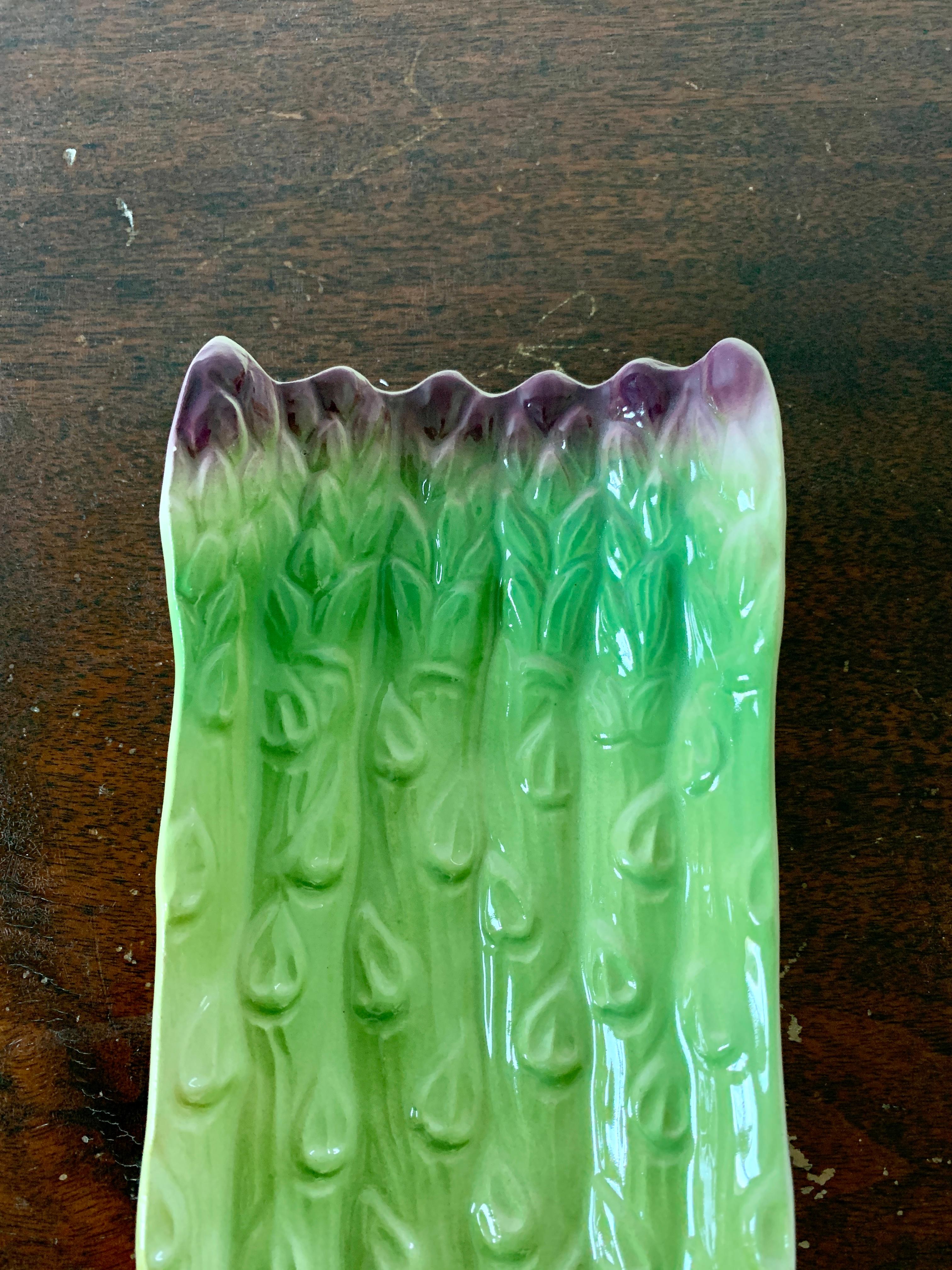 Majolica Ceramic Trompe l'Oeil Asparagus Dishes, Pair 6