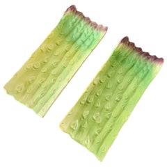 Piatti per asparagi in ceramica maiolica Trompe l'Oeil, coppia