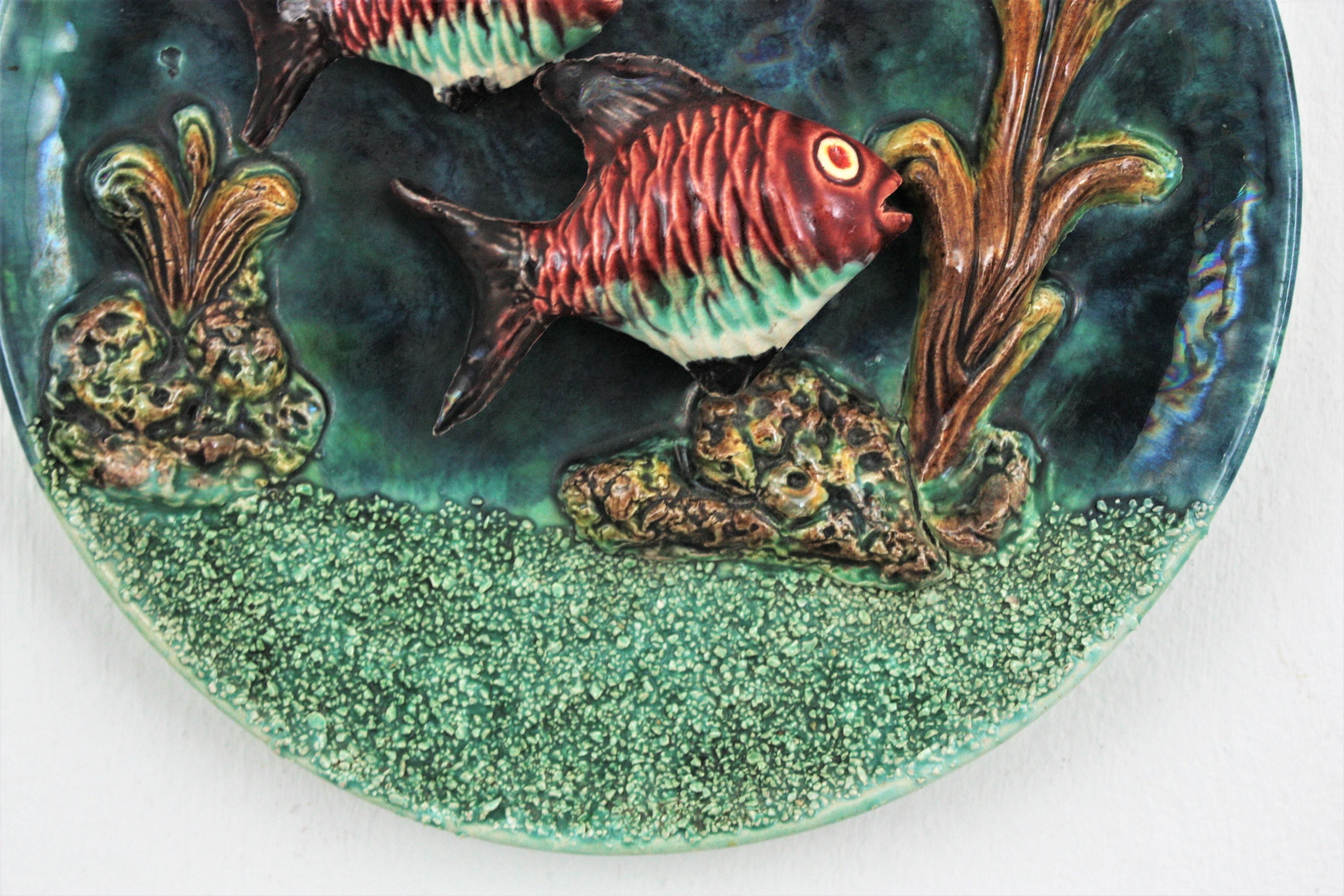 Glazed Ceramic Majolica Trompe L'oeil Deep See Landscape Wall PLate For Sale