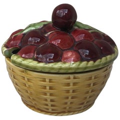 Majolica Cherries Basket Sarreguemines, circa 1920