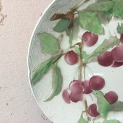 Majolica Cherries Plate Keller & Guerin Saint Clément