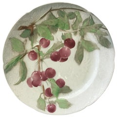 Majolica Cherries Plate Keller & Guerin Saint Clément