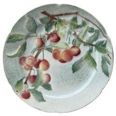 Majolica Cherries Plate Keller & Guerin Saint Clément