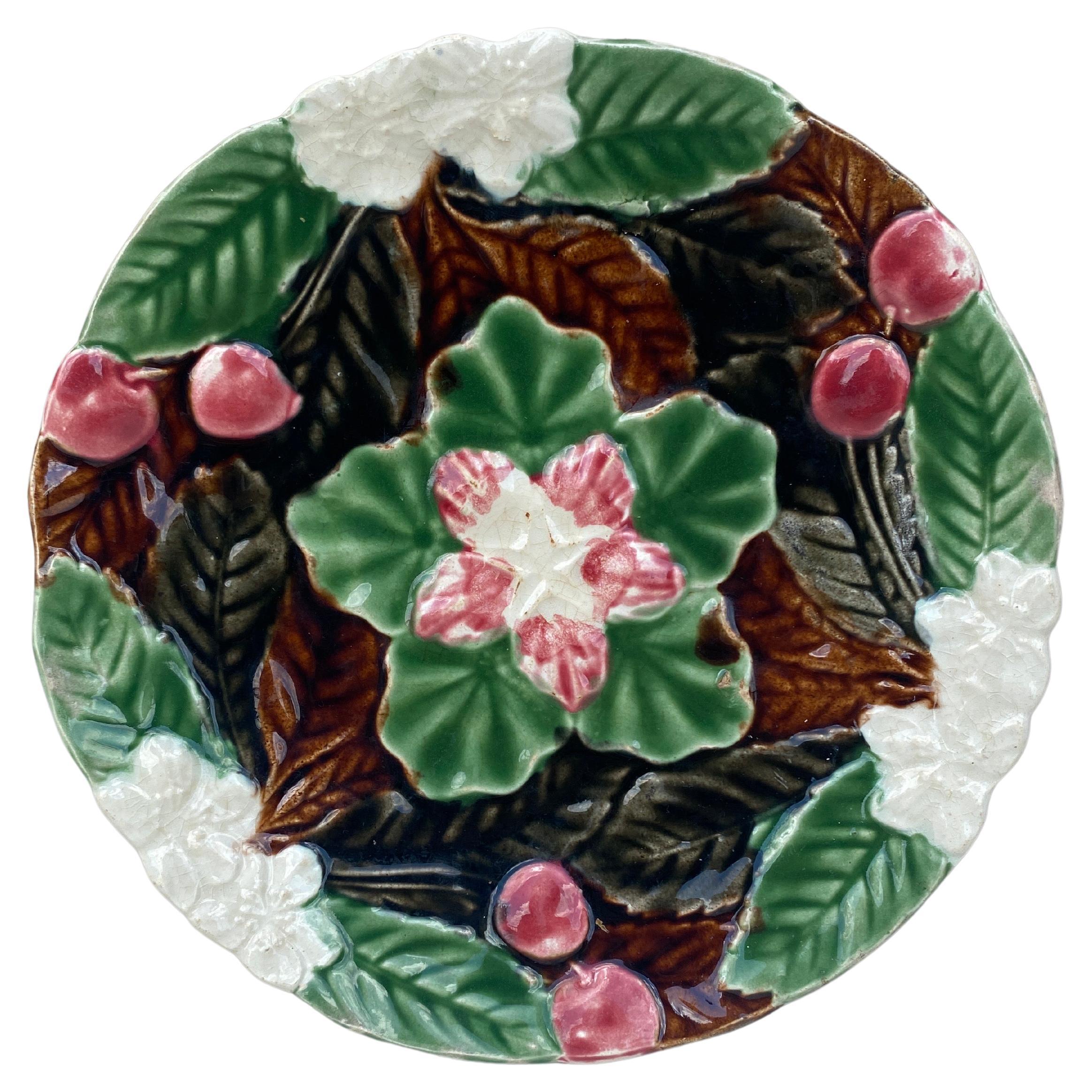 Majolica Cherries Plate Orchies, circa 1910