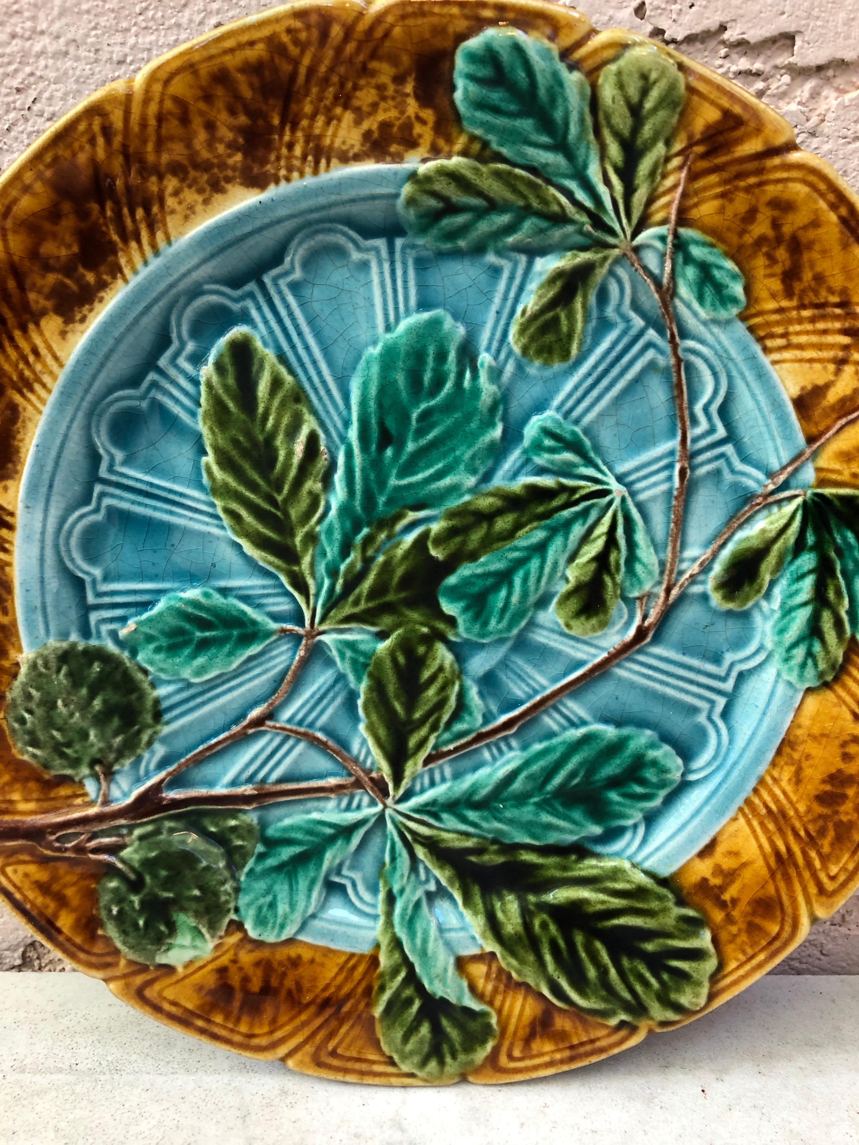 French Majolica chesnut leaf plate Sarreguemines, circa 1890.