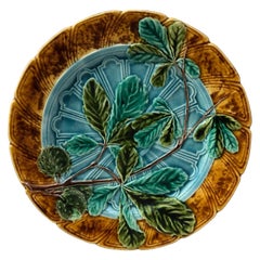 Majolica Chesnut Leaf Plate Sarreguemines, circa 1890