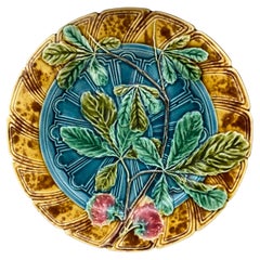 Antique Majolica Chesnut Leaf Plate Sarreguemines, circa 1890