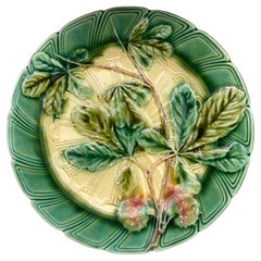 Antique Majolica Chesnut Leaf Plate Sarreguemines, circa 1890