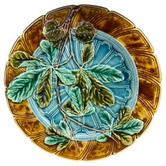 Majolica Chesnut Leaf Plate Sarreguemines, circa 1890