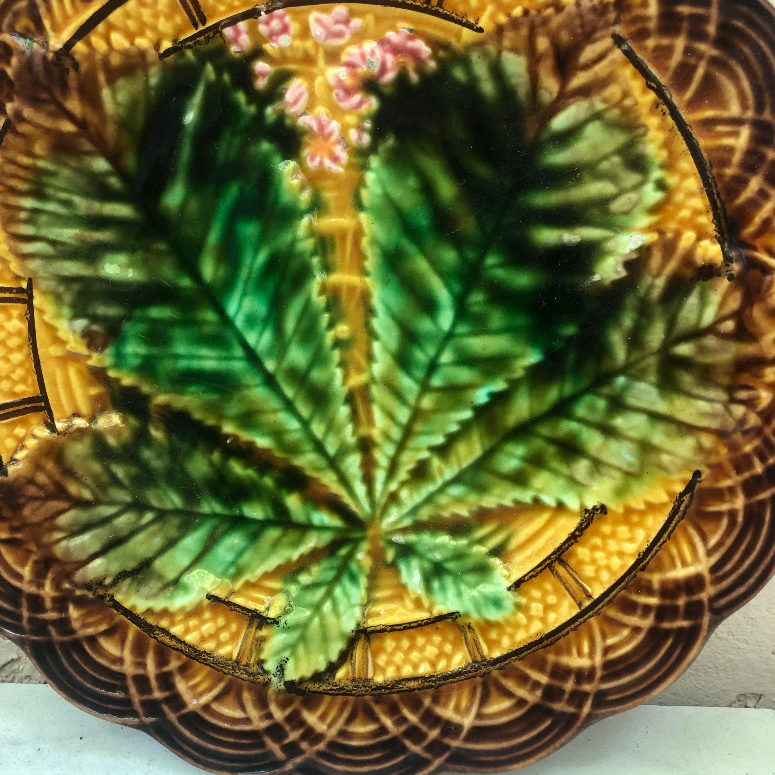 French Majolica chesnut leaf plate signed Villeroy & Boch, circa 1890.