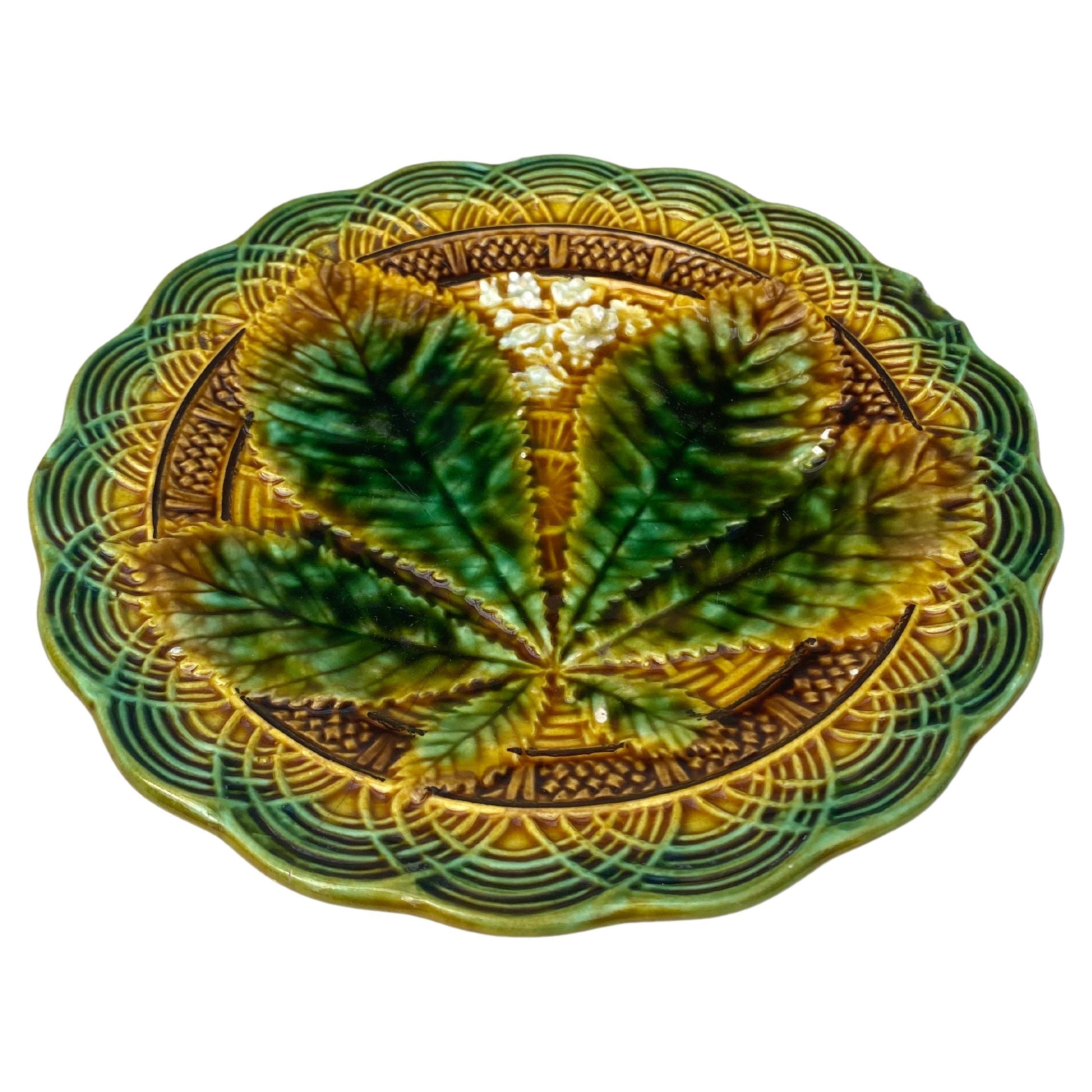 French Majolica chesnut leaf plate signed Villeroy & Boch, circa 1890.
