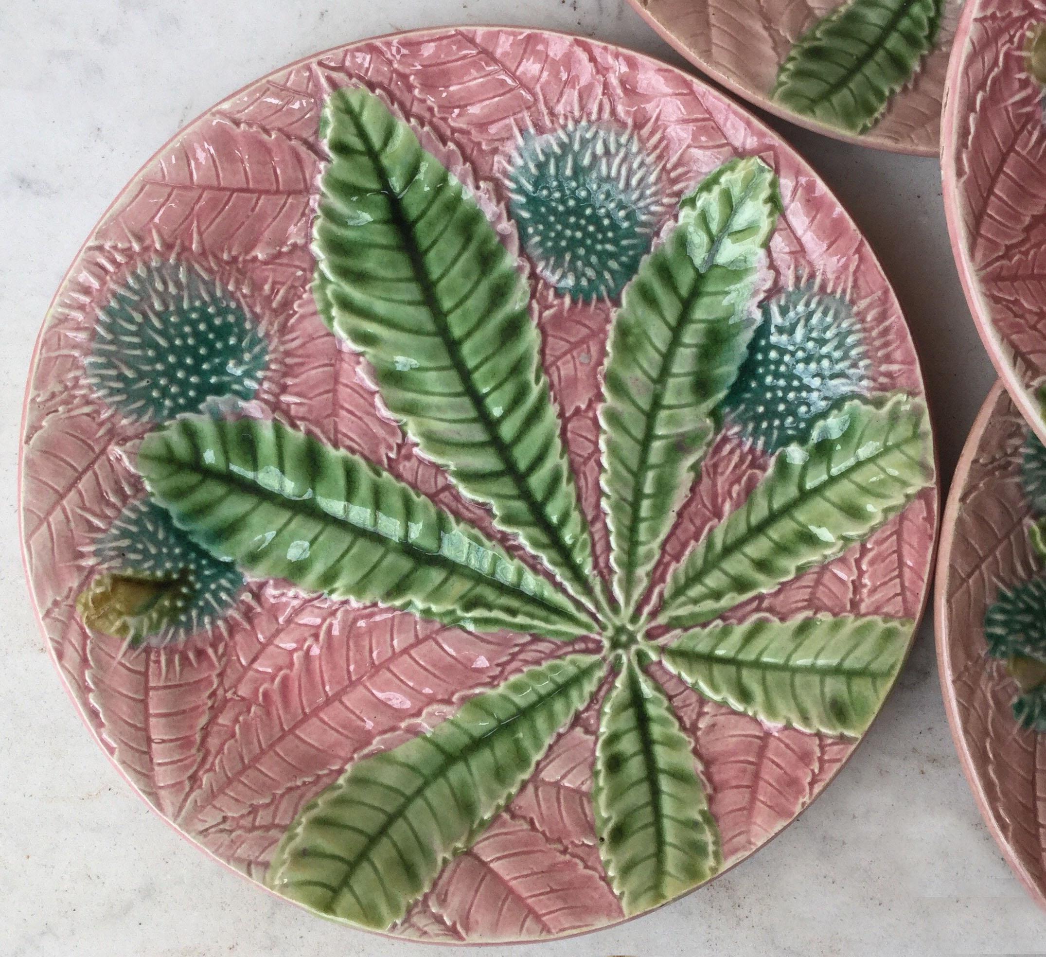 French Majolica Chestnut Leaves Plate Salins, circa 1880