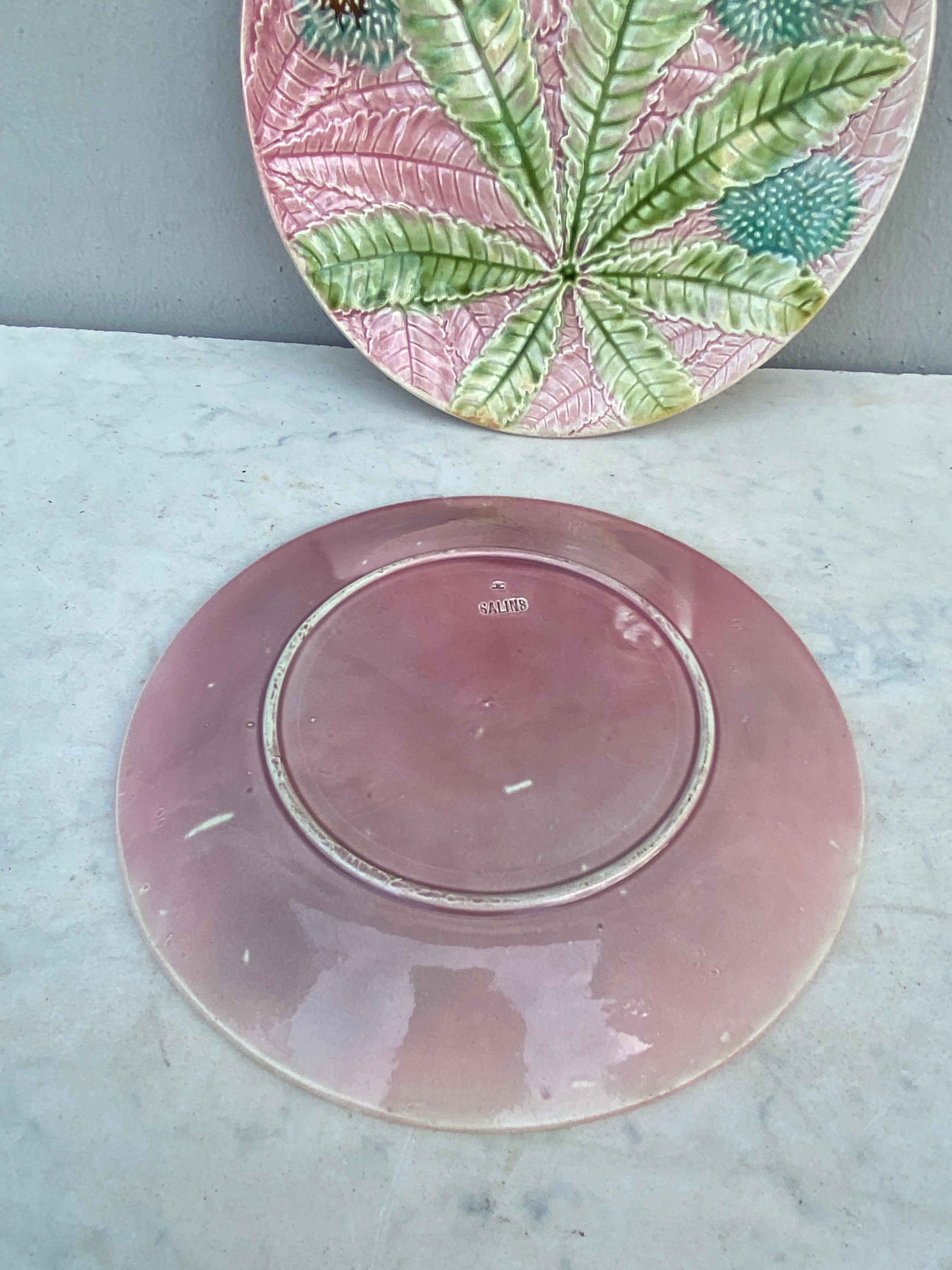 French Majolica Chestnut Leaves Plate Salins, circa 1880 For Sale