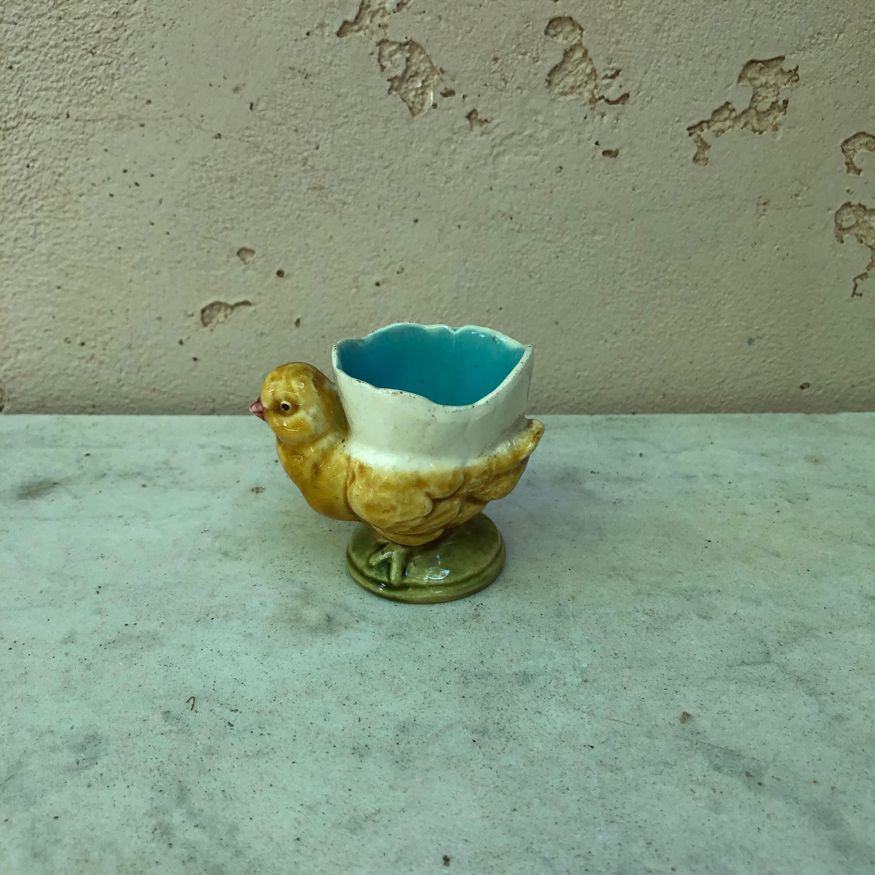 Late 19th Century Majolica Chick Egg Cup George Dreyfus, Circa 1890