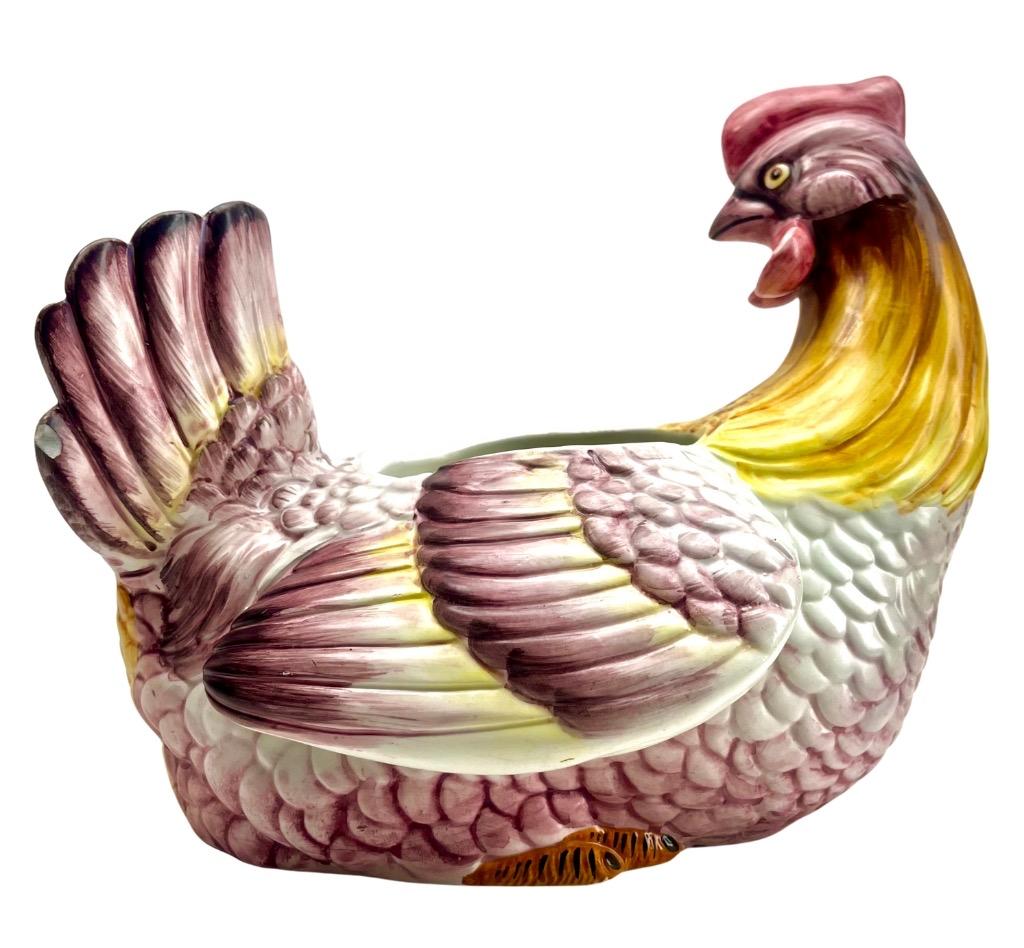 Art Nouveau Majolica Chicken Jardinière Planter Stamped Italy, circa 1960s For Sale