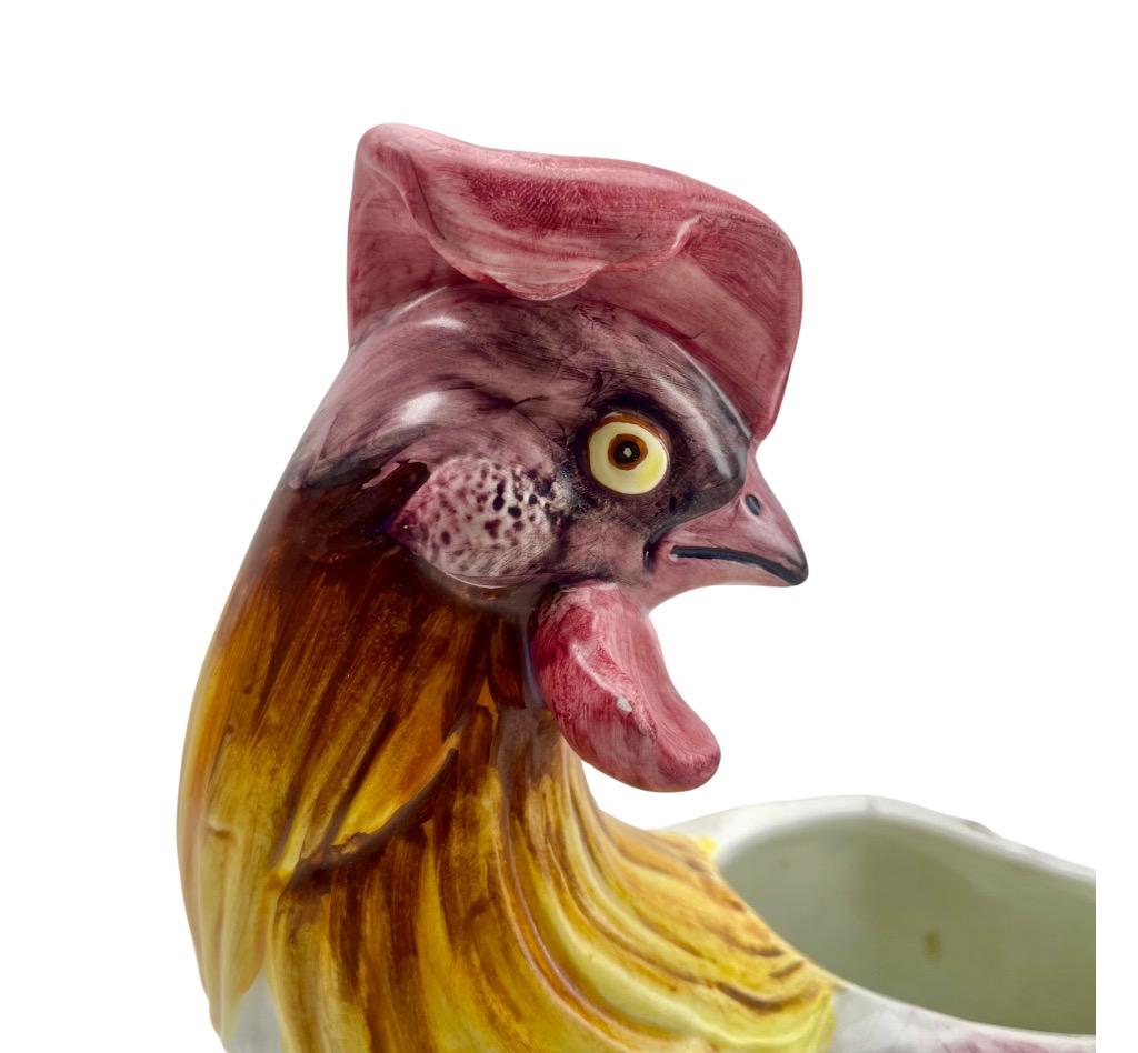 Mid-20th Century Majolica Chicken Jardinière Planter Stamped Italy, circa 1960s For Sale