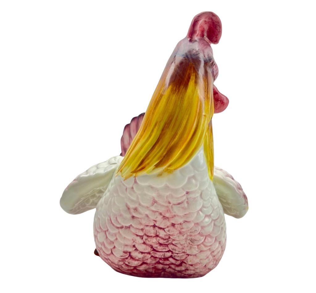 Mid-20th Century Majolica Chicken Jardinière Planter Stamped Italy, circa 1960s For Sale
