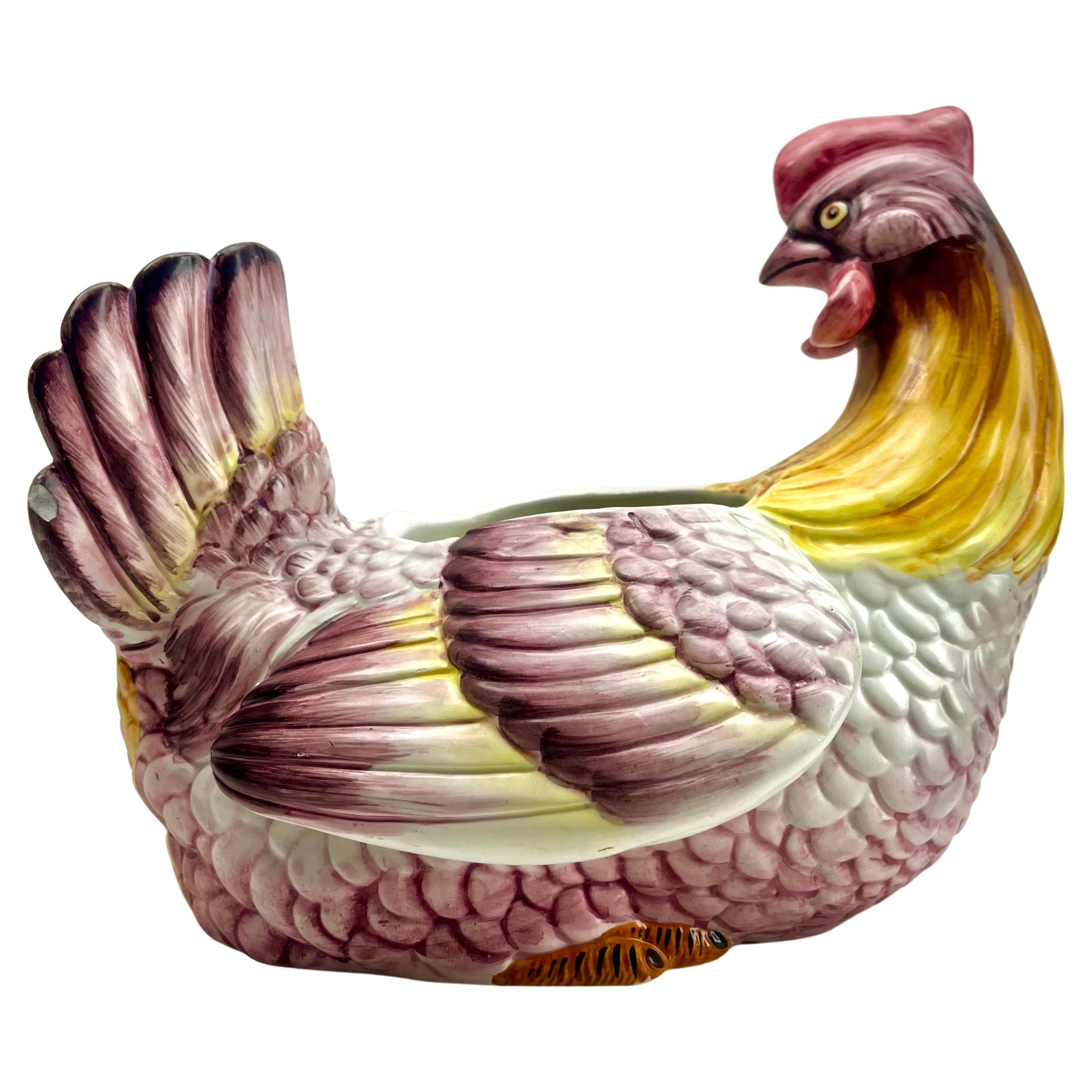 Majolika Huhn Jardinière Pflanzgefäß gestempelt Italien, ca. 1960er Jahre im Angebot