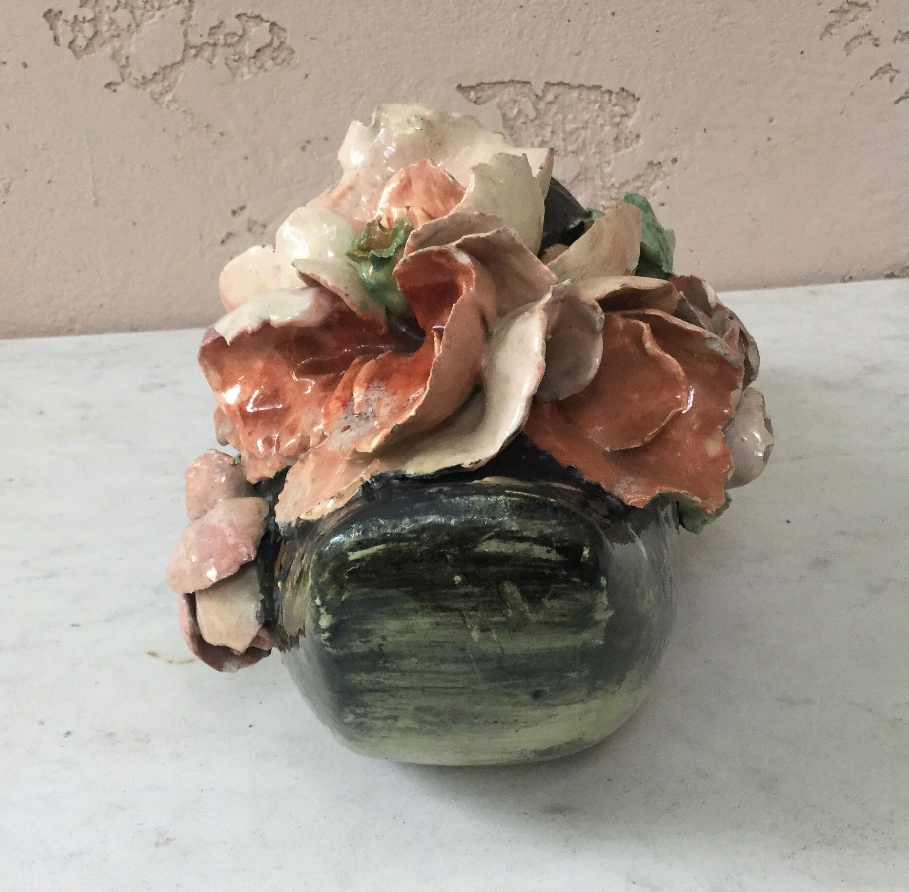 Majolica Clog with Flowers Edouard Gilles, circa 1880 In Good Condition For Sale In Austin, TX